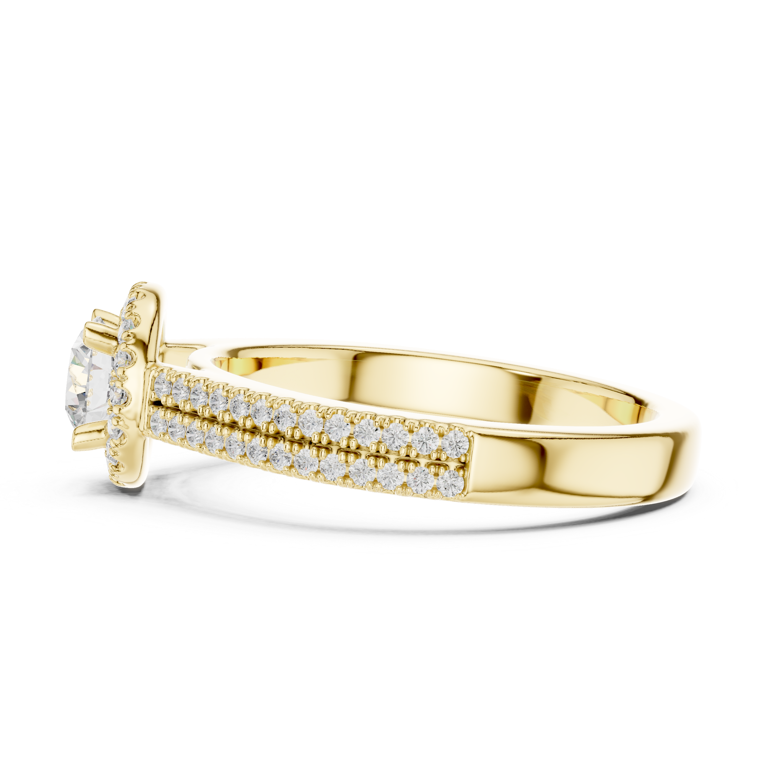 Double Band Engagement Ring with Diamond Halo and Prong-Set