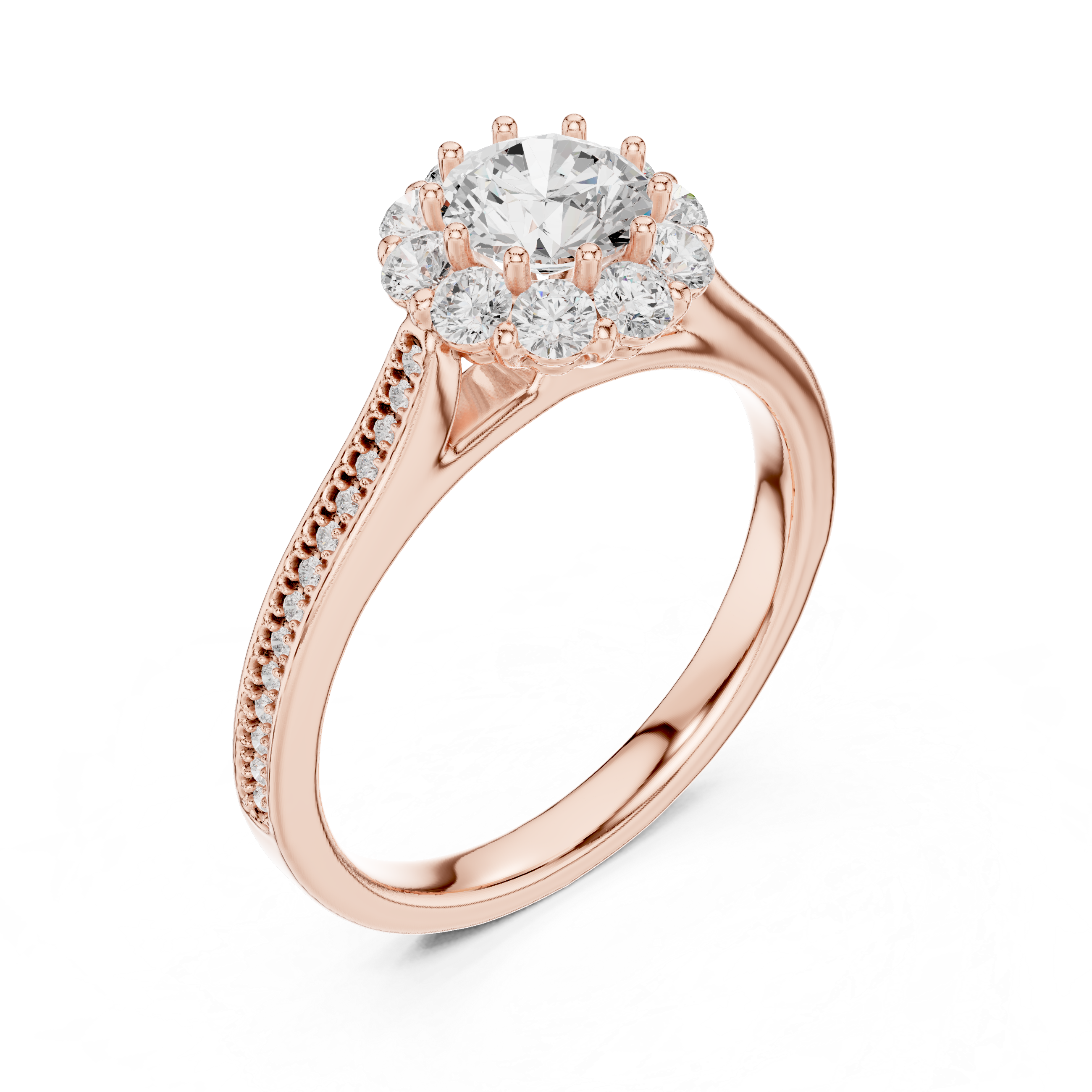 Engagement Ring with Round Cluster Halo and Pav? Diamond Band