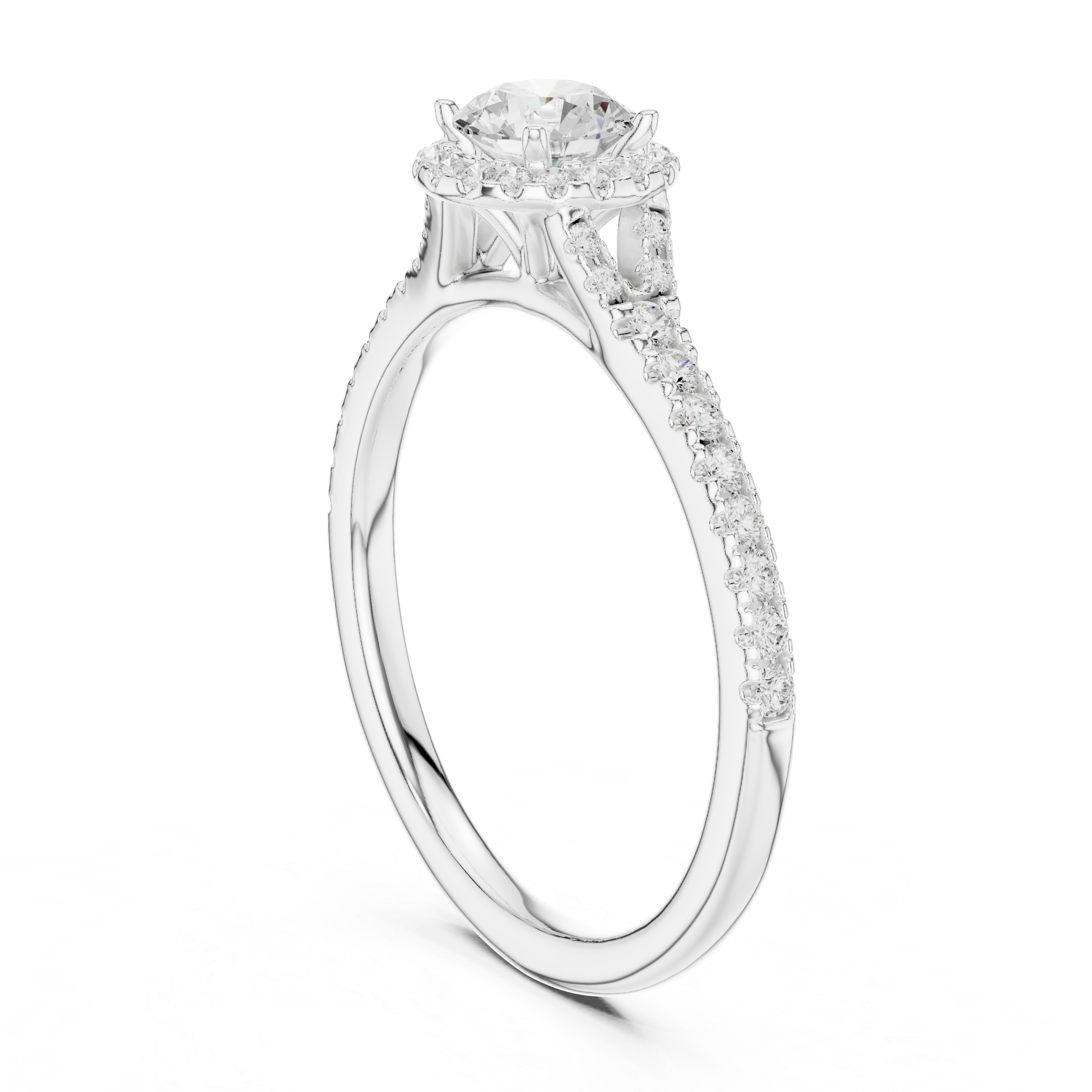 Solitaire Engagement Ring with Diamond Halo and Pav? Band