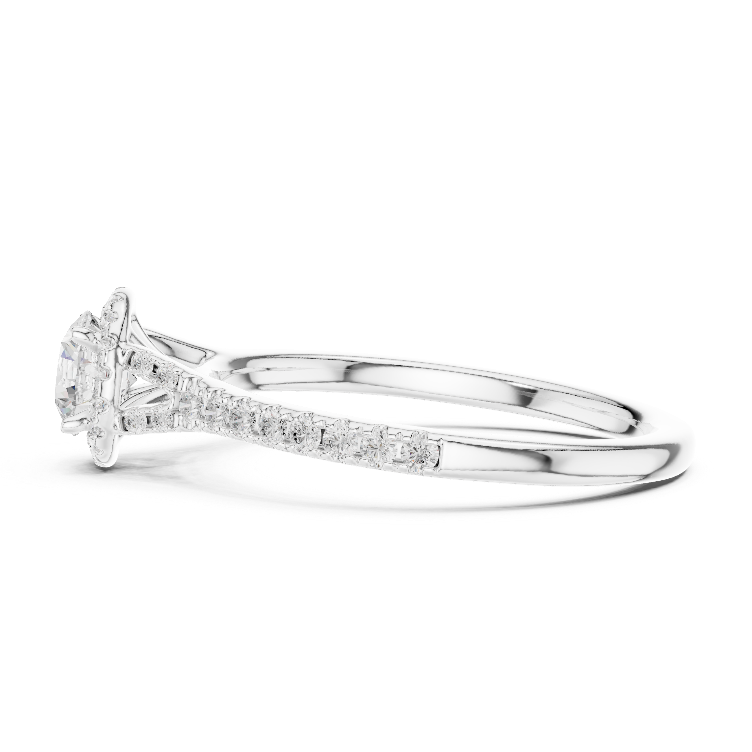 Solitaire Engagement Ring with Diamond Halo and Pav? Band