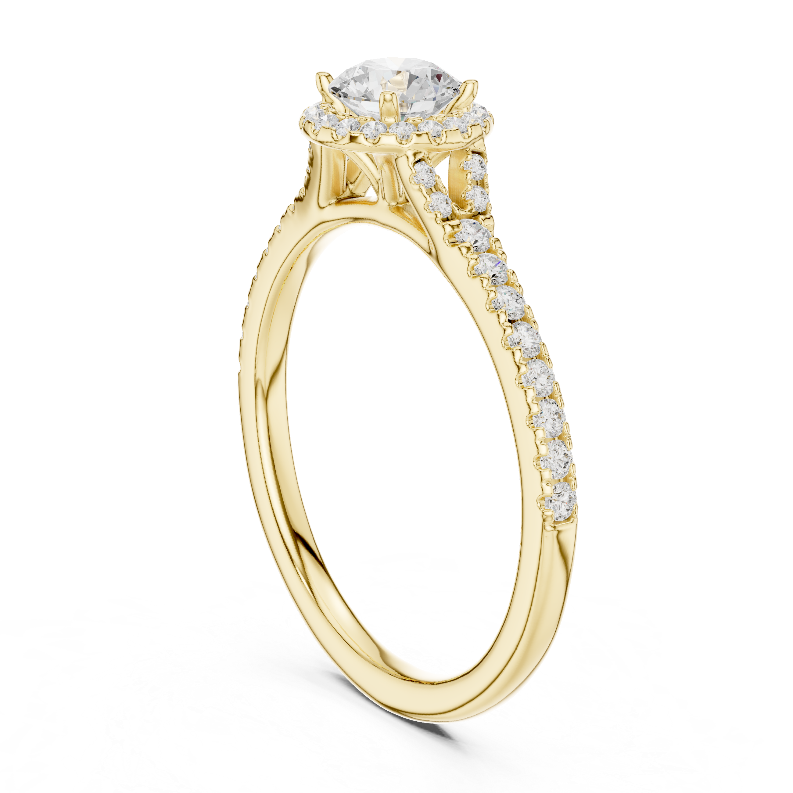 Solitaire Engagement Ring with Diamond Halo and Pav? Band