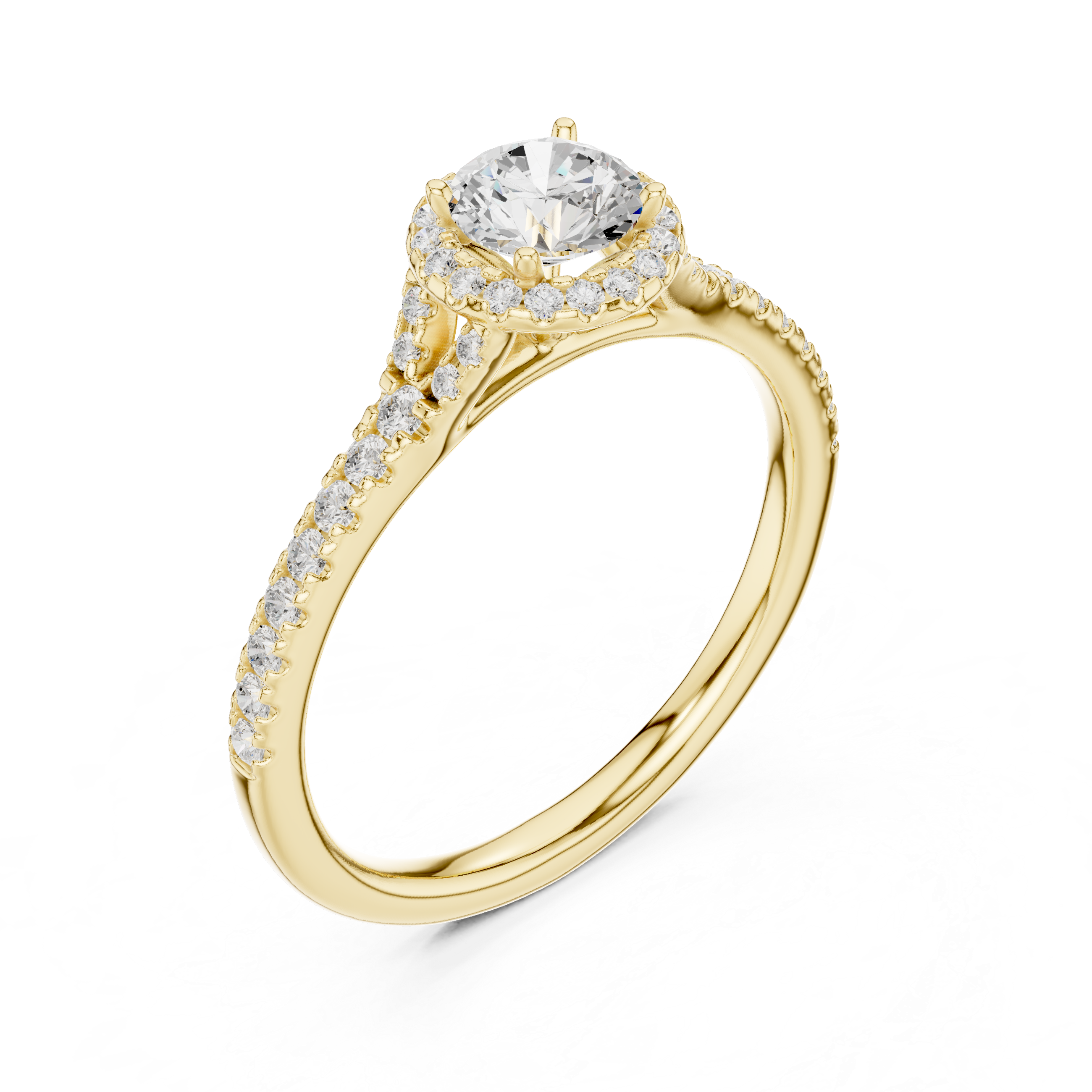 Solitaire Engagement Ring with Diamond Halo and Pav? Band