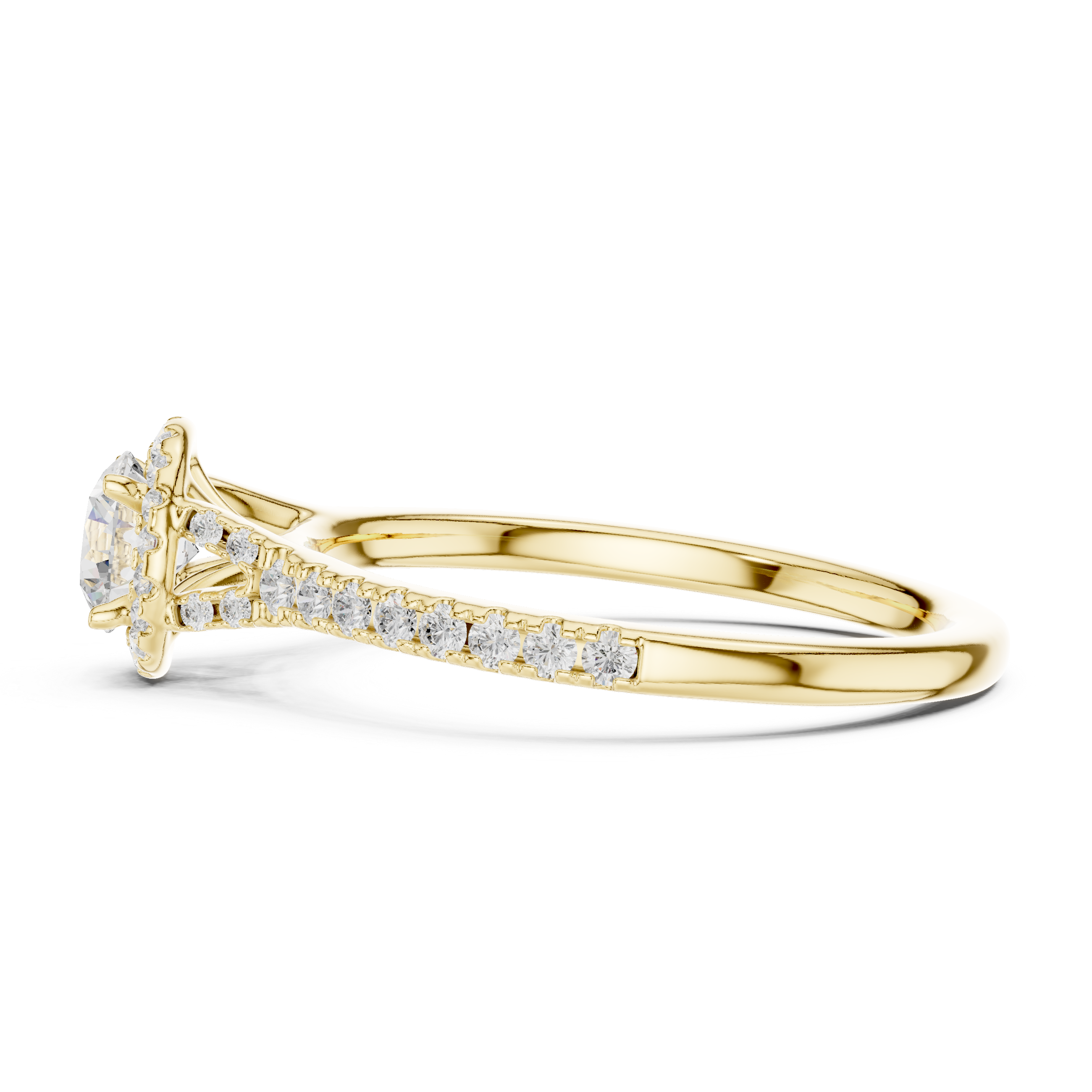 Solitaire Engagement Ring with Diamond Halo and Pav? Band