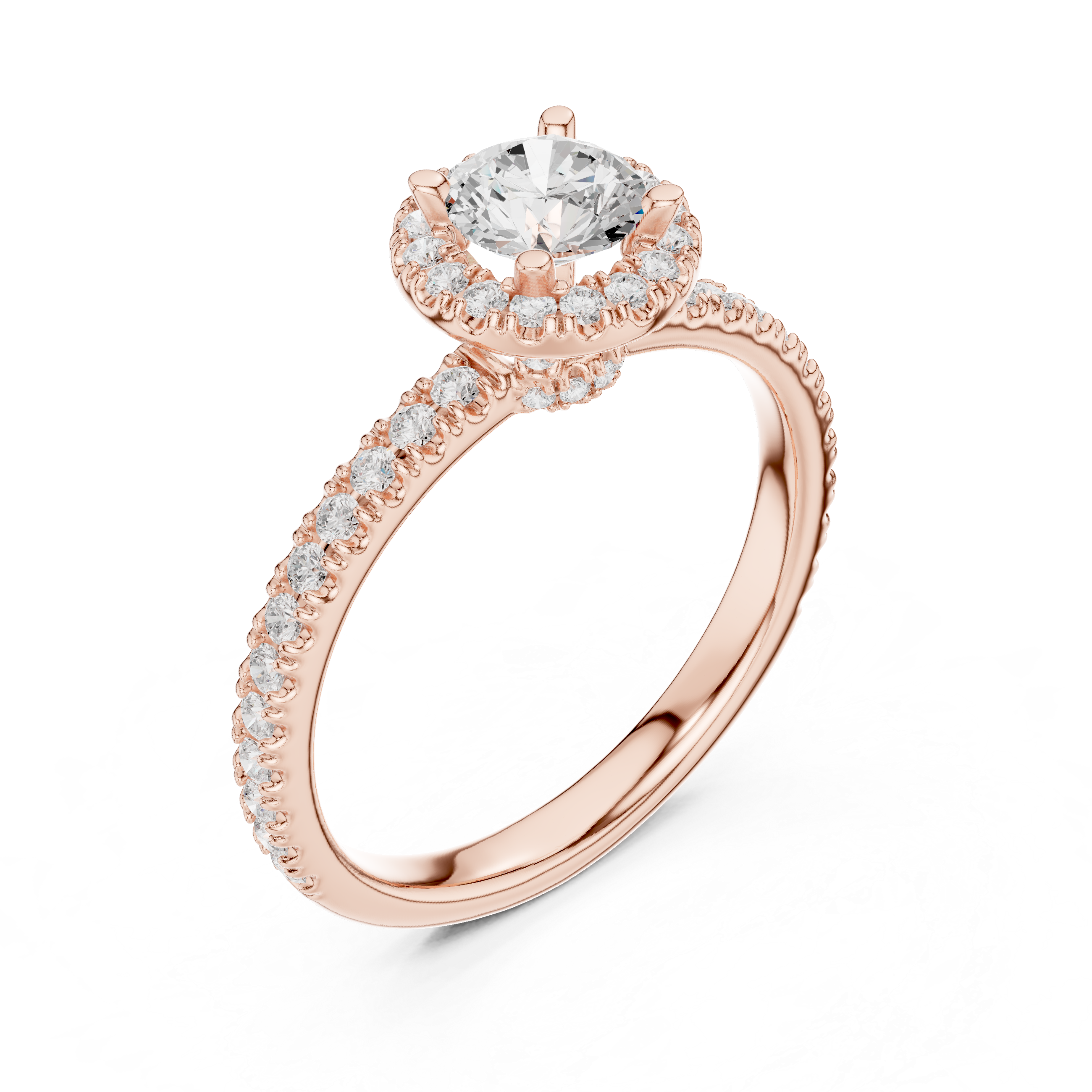 Round Diamond Halo Engagement Ring with Pav? Band.