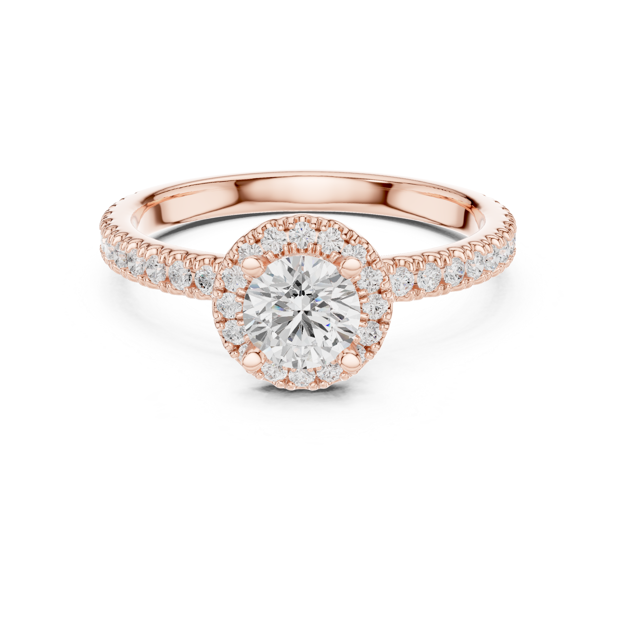 Round Diamond Halo Engagement Ring with Pav? Band.