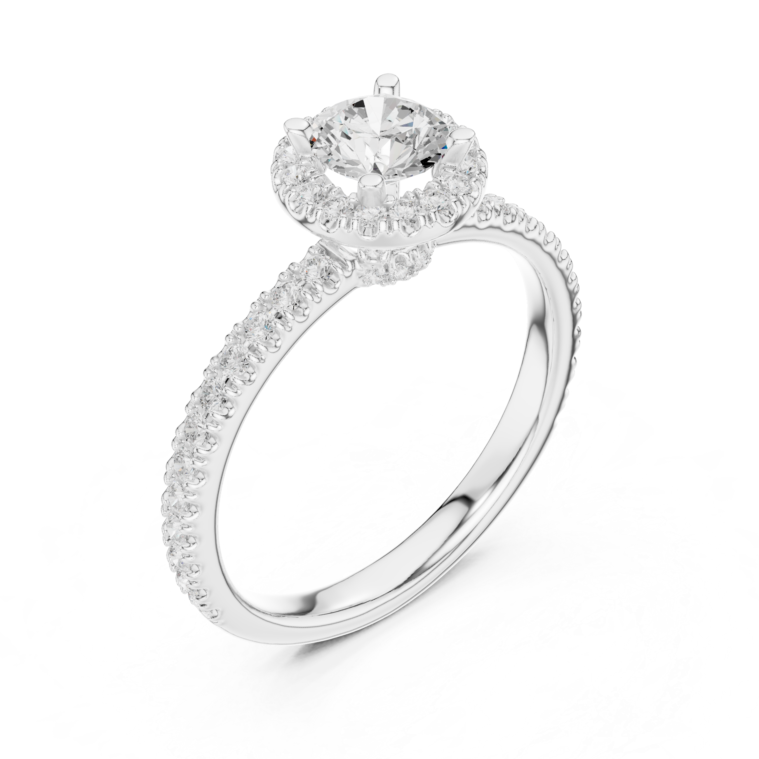 Round Diamond Halo Engagement Ring with Pav? Band.