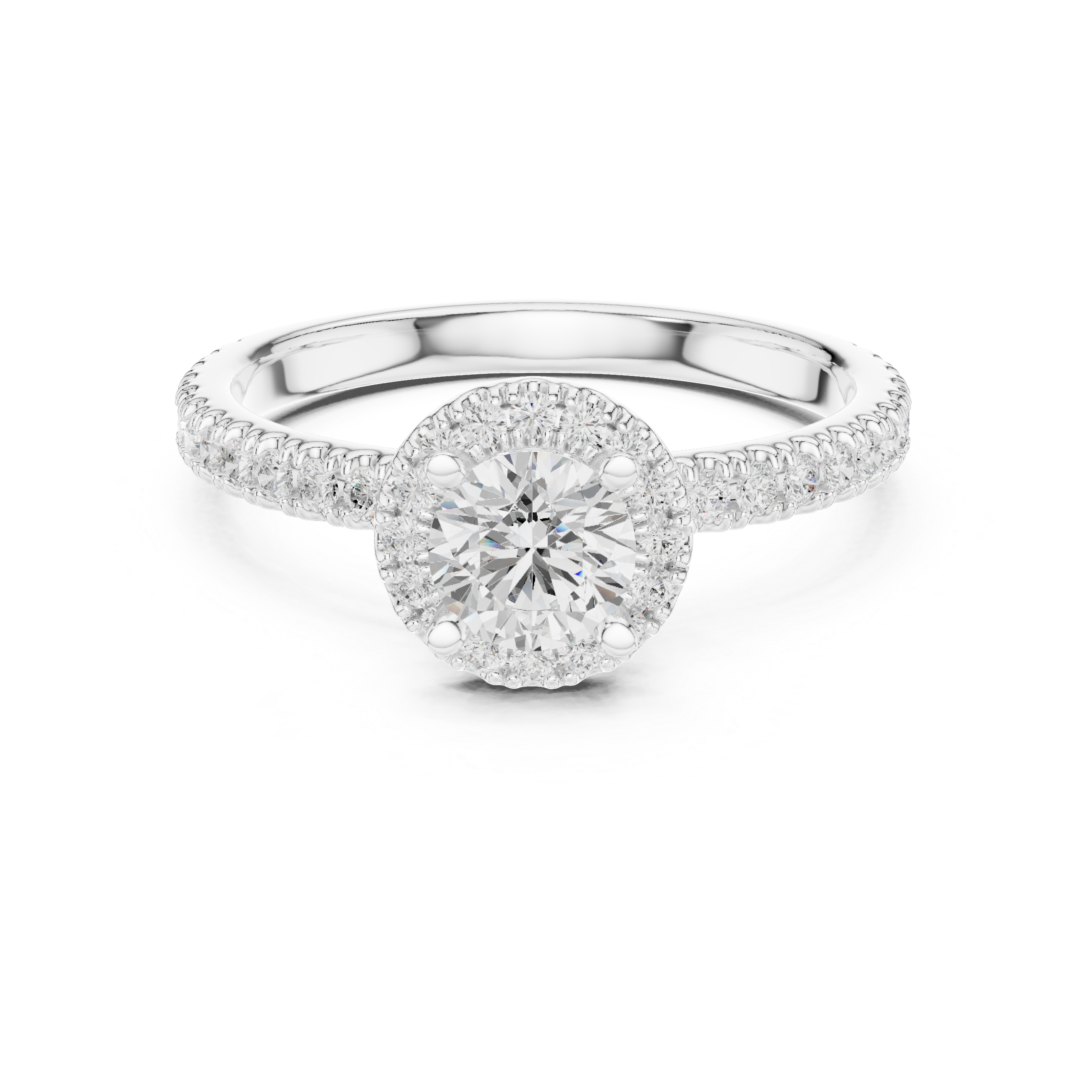 Round Diamond Halo Engagement Ring with Pav? Band.