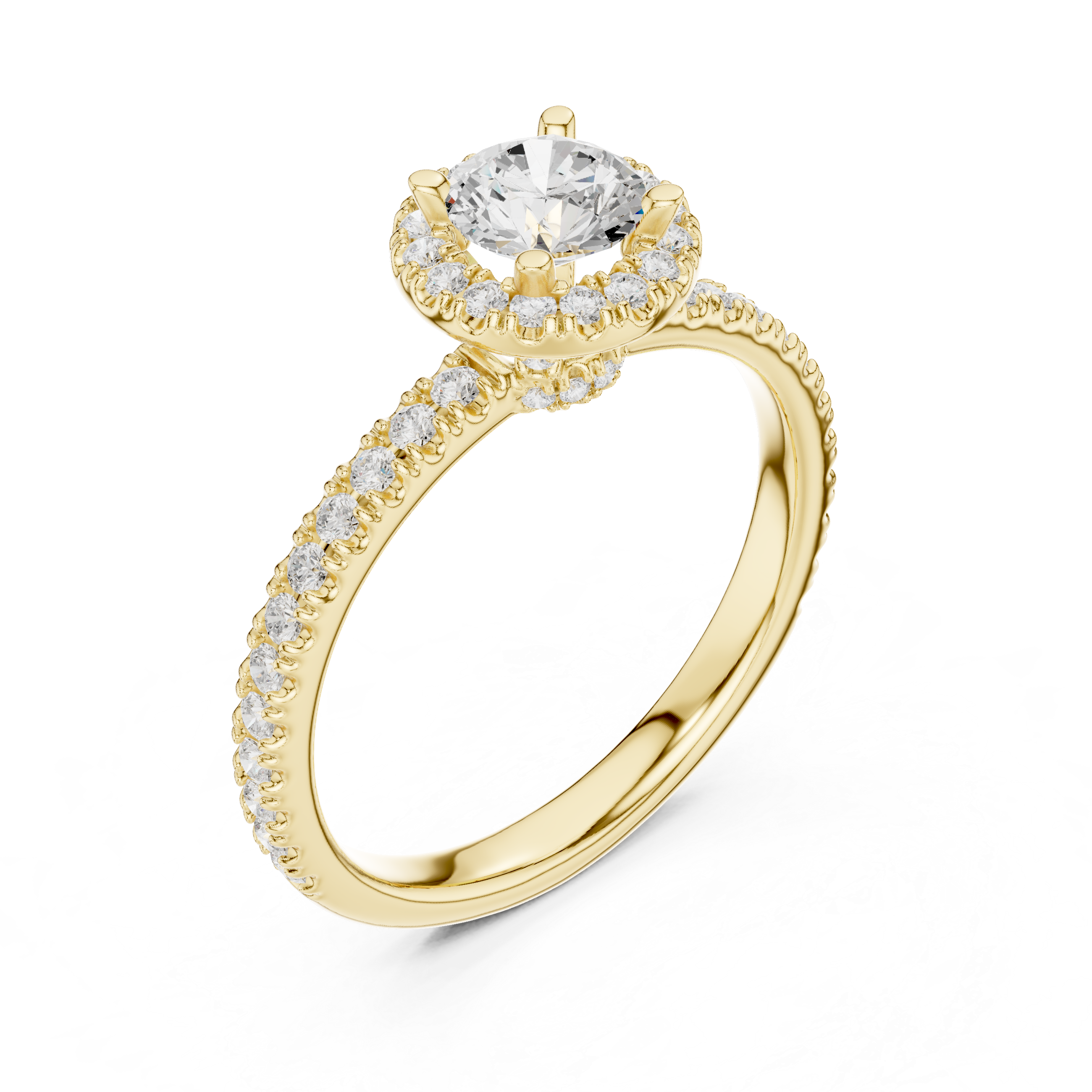 Round Diamond Halo Engagement Ring with Pav? Band.