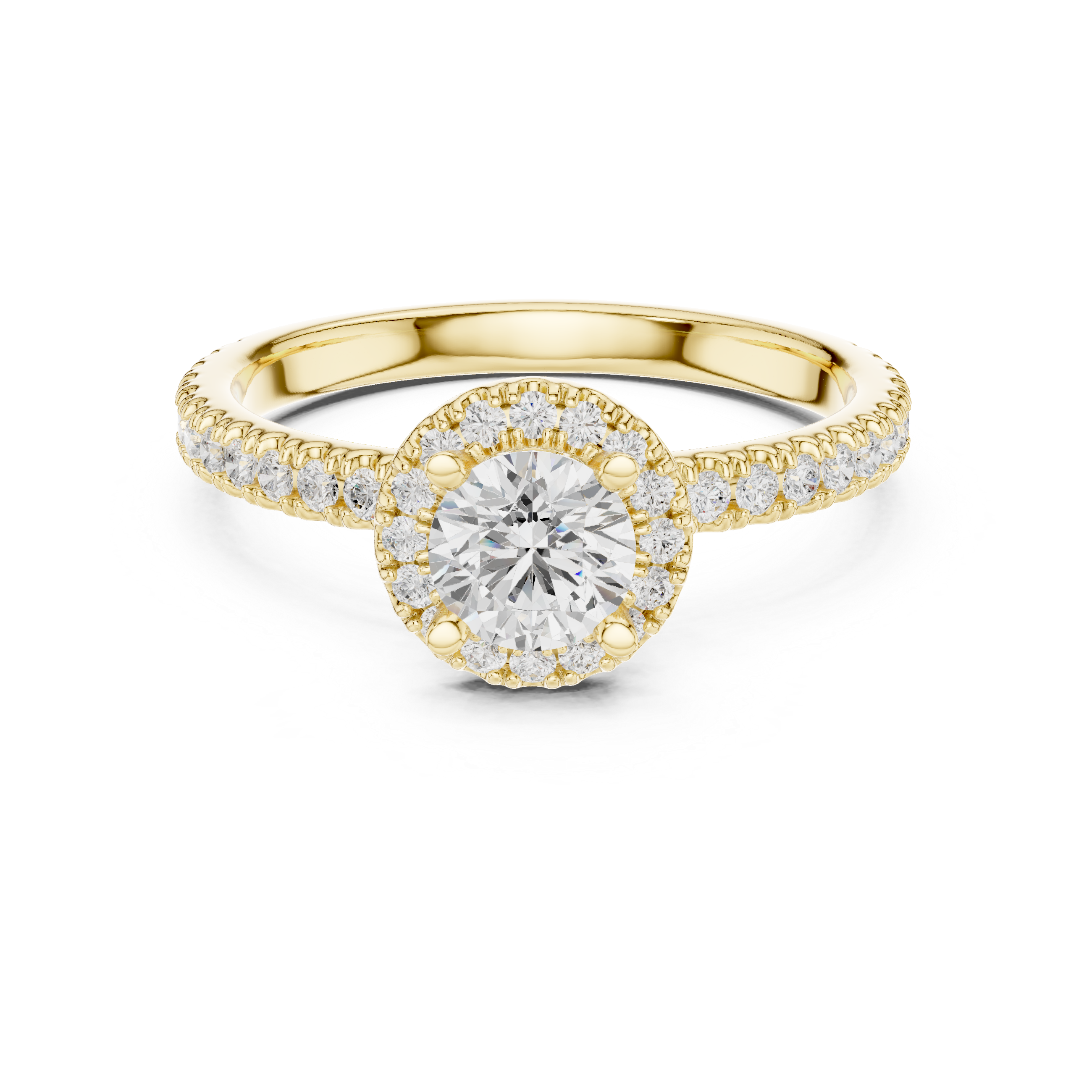Round Diamond Halo Engagement Ring with Pav? Band.