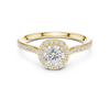 Classic Round Diamond Halo Engagement Ring with Pav?-Set Band.