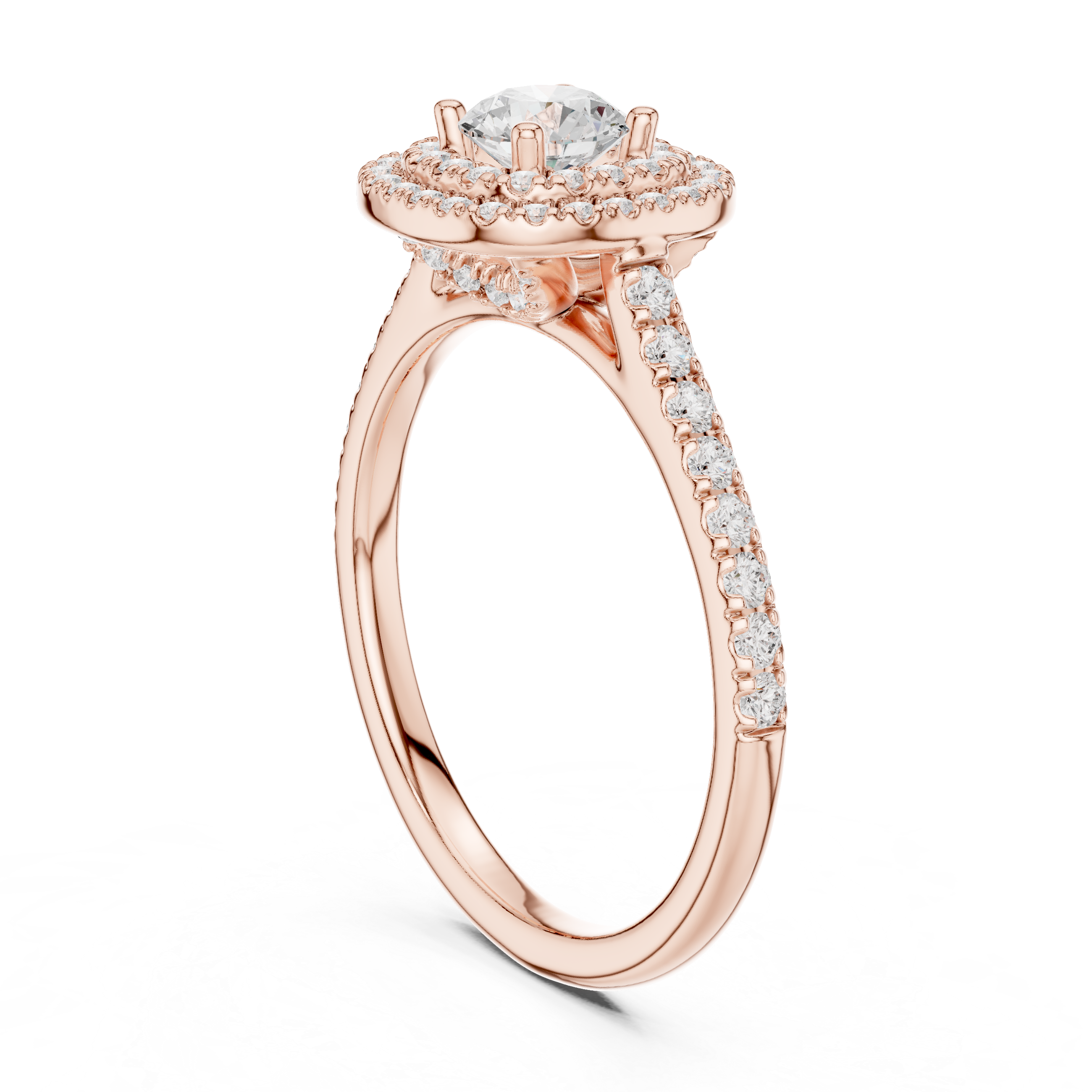 Halo Engagement Ring with Pav? Band and Under Gallery Detail.