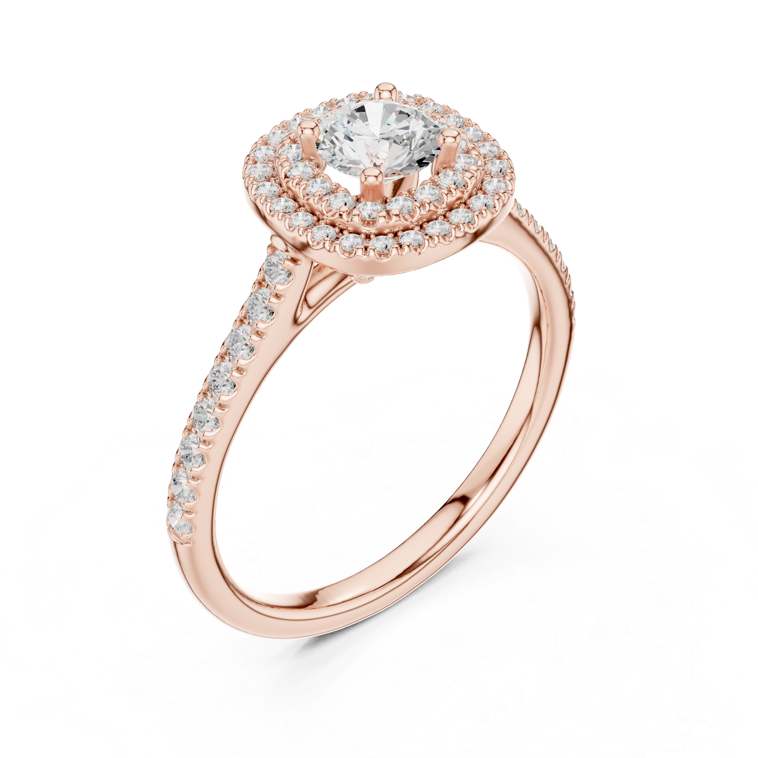 Halo Engagement Ring with Pav? Band and Under Gallery Detail.