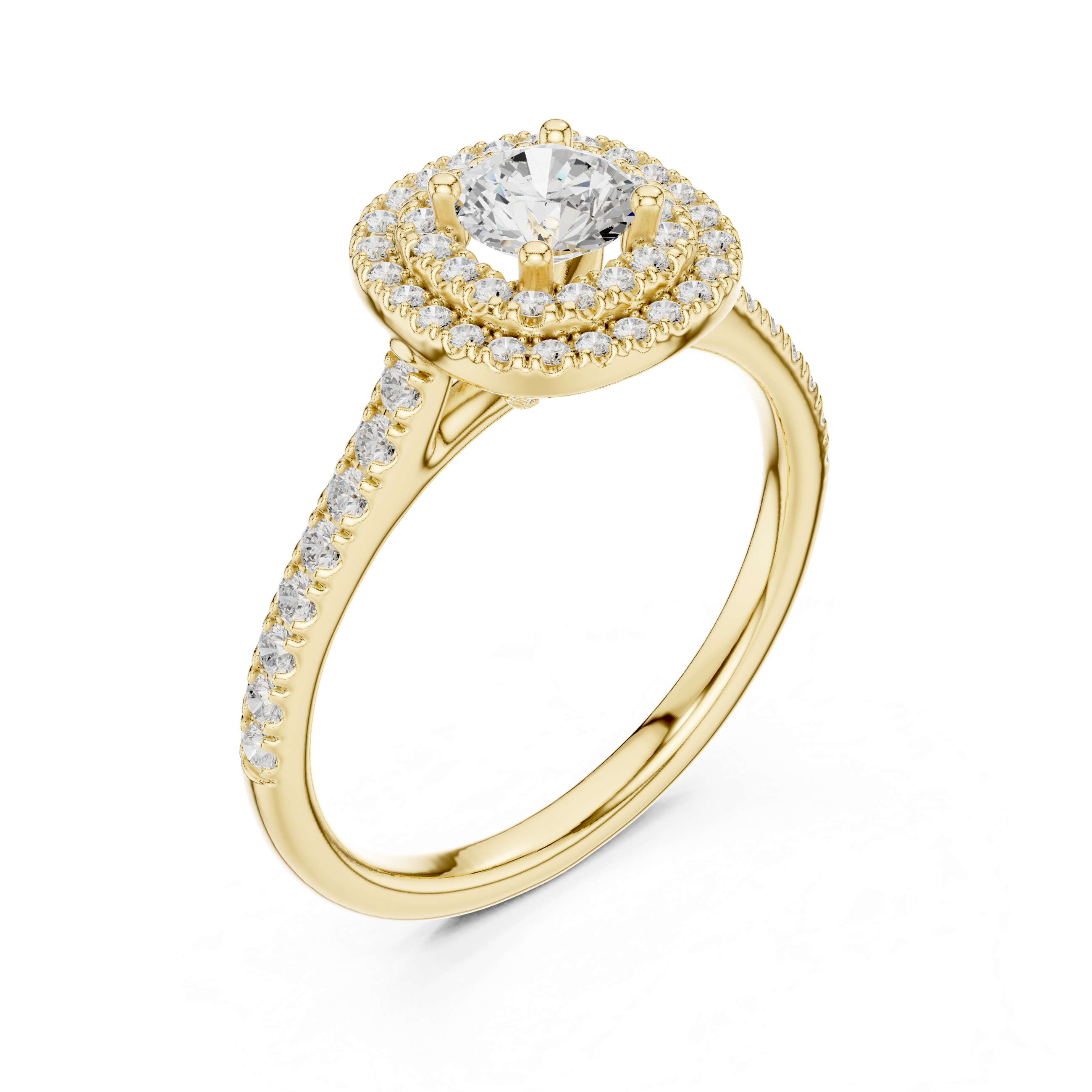 Halo Engagement Ring with Pav? Band and Under Gallery Detail.