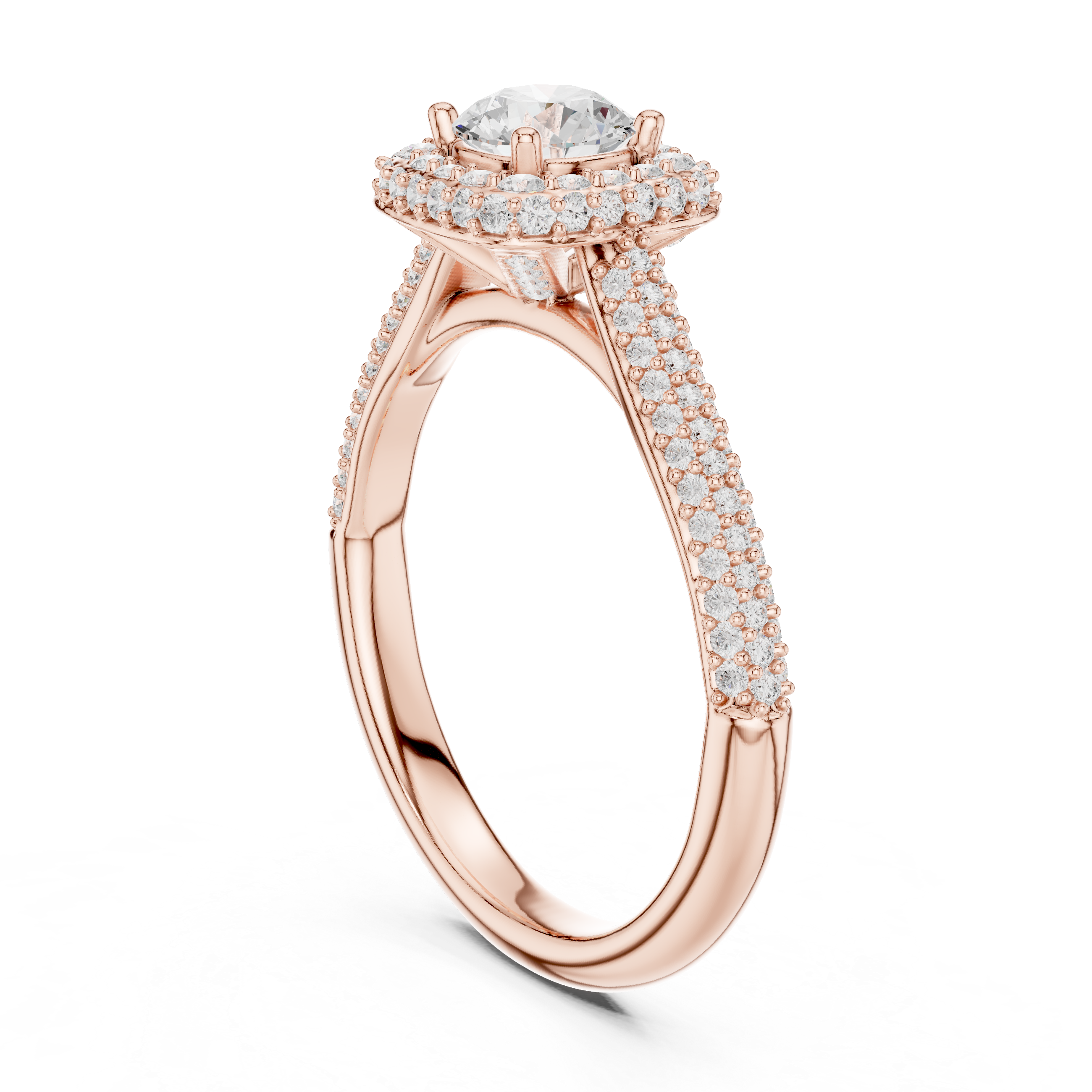 Triple-Row Diamond Halo Engagement Ring with Pav? Band.