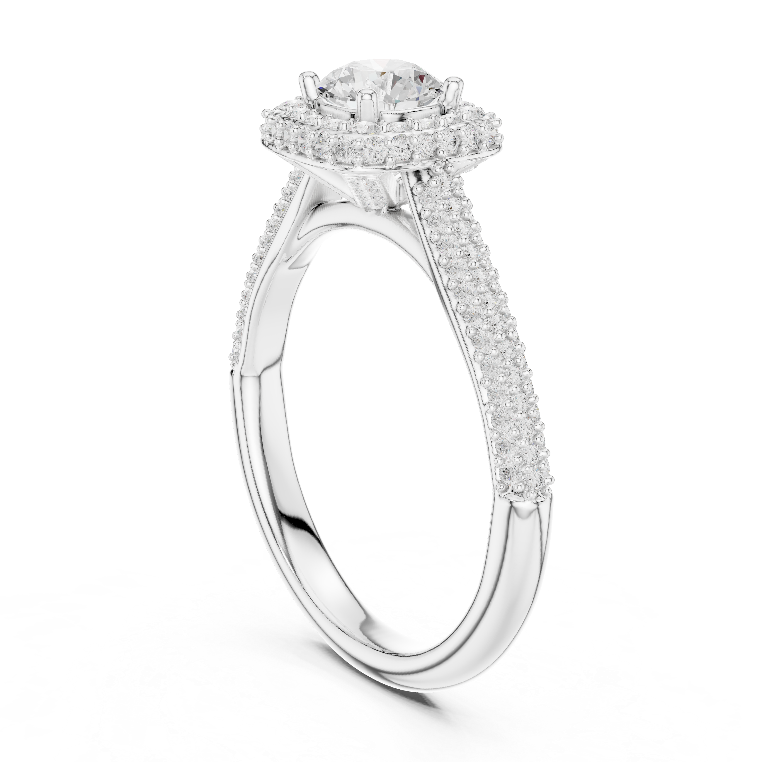 Triple-Row Diamond Halo Engagement Ring with Pav? Band.