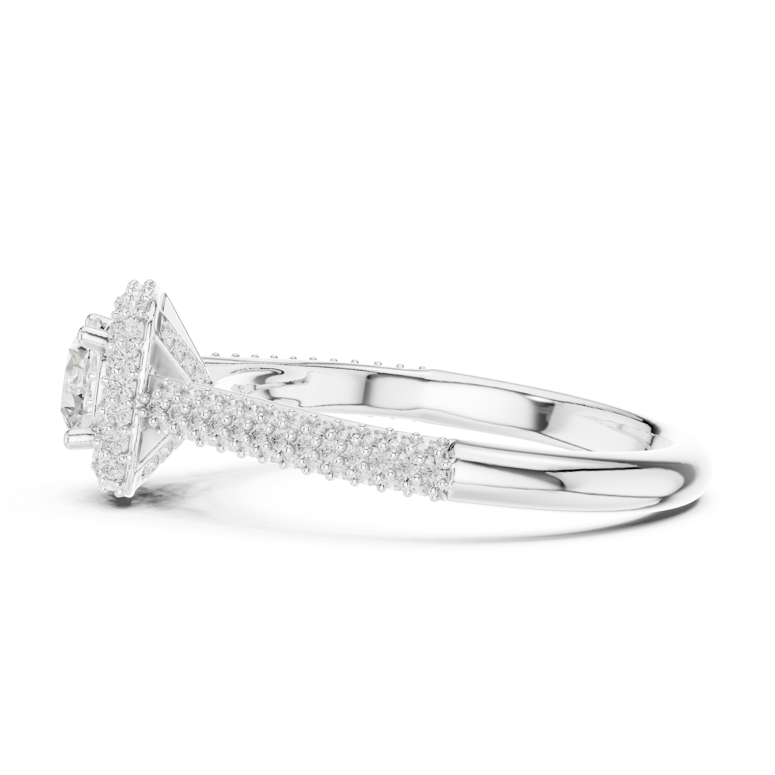Triple-Row Diamond Halo Engagement Ring with Pav? Band.