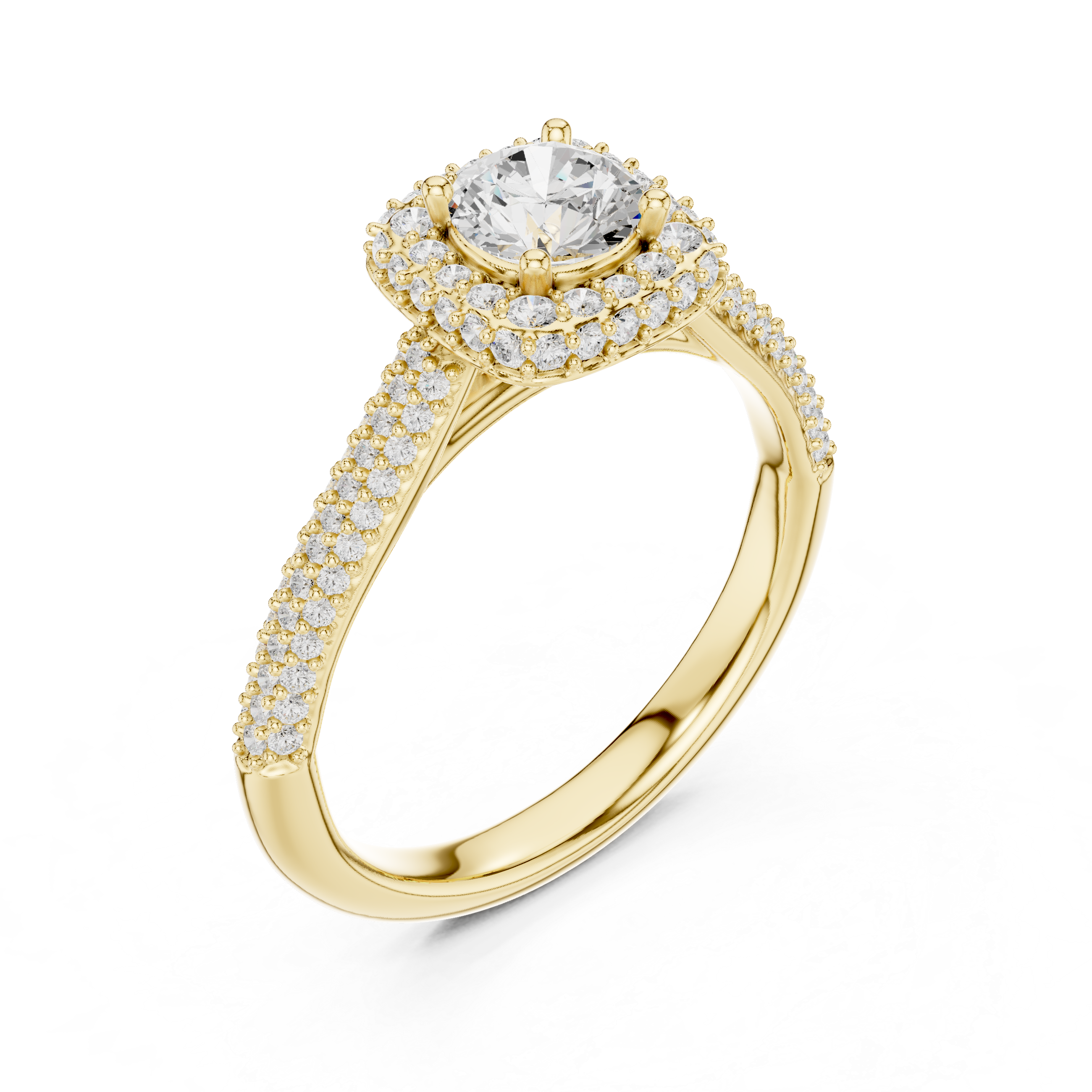 Triple-Row Diamond Halo Engagement Ring with Pav? Band.