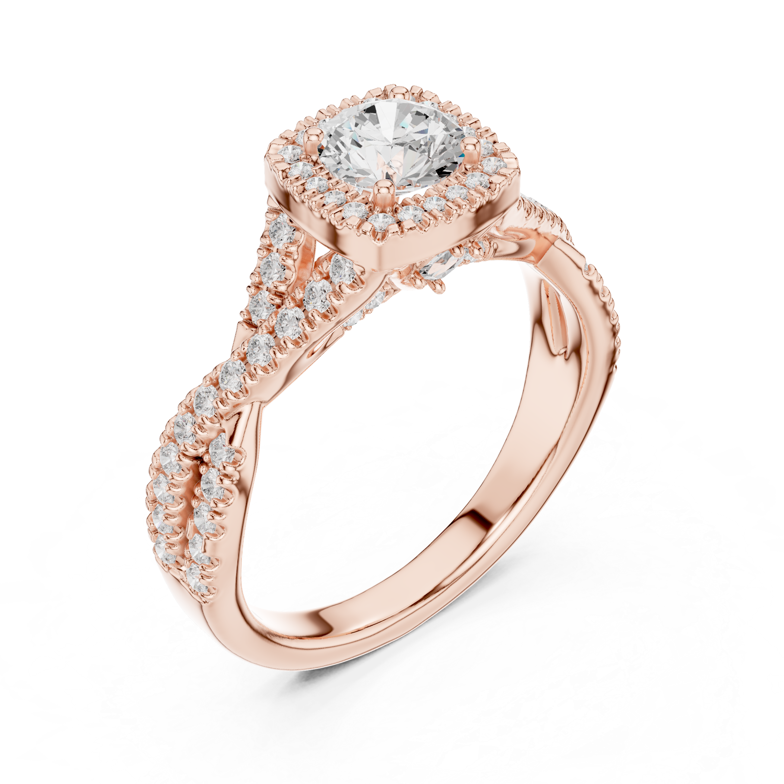 Square Halo Engagement Ring with Crisscross Diamond Band