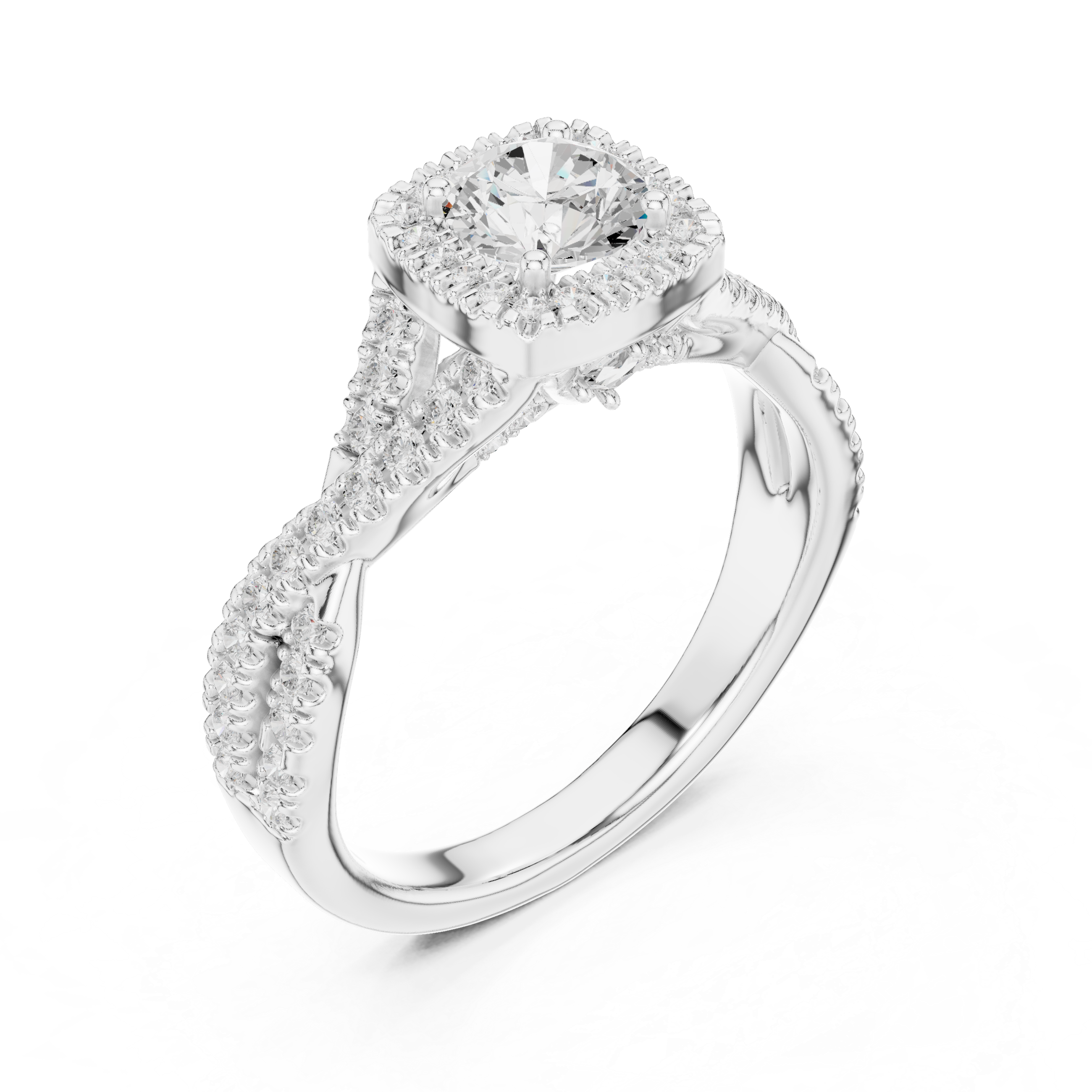 Square Halo Engagement Ring with Crisscross Diamond Band
