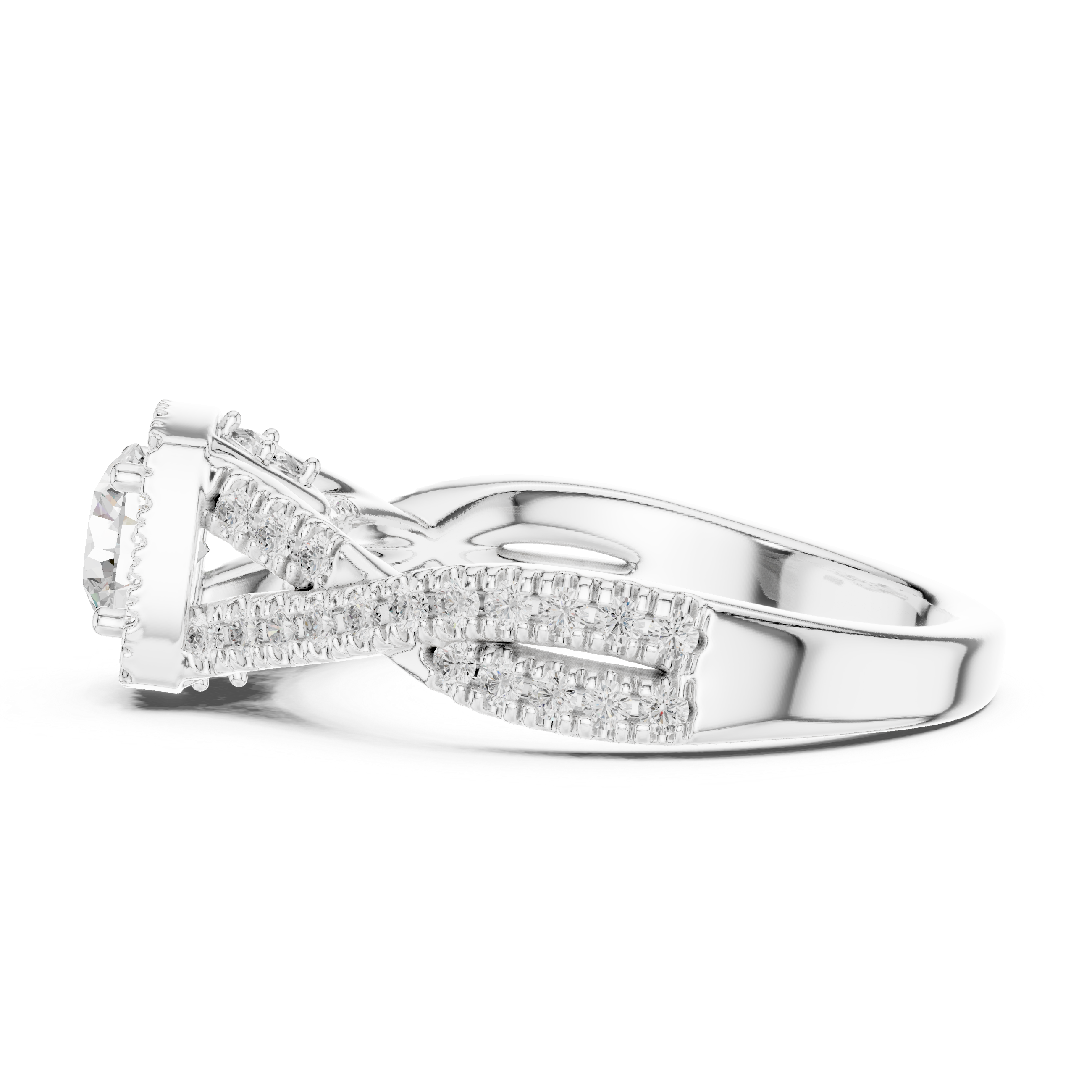 Square Halo Engagement Ring with Crisscross Diamond Band