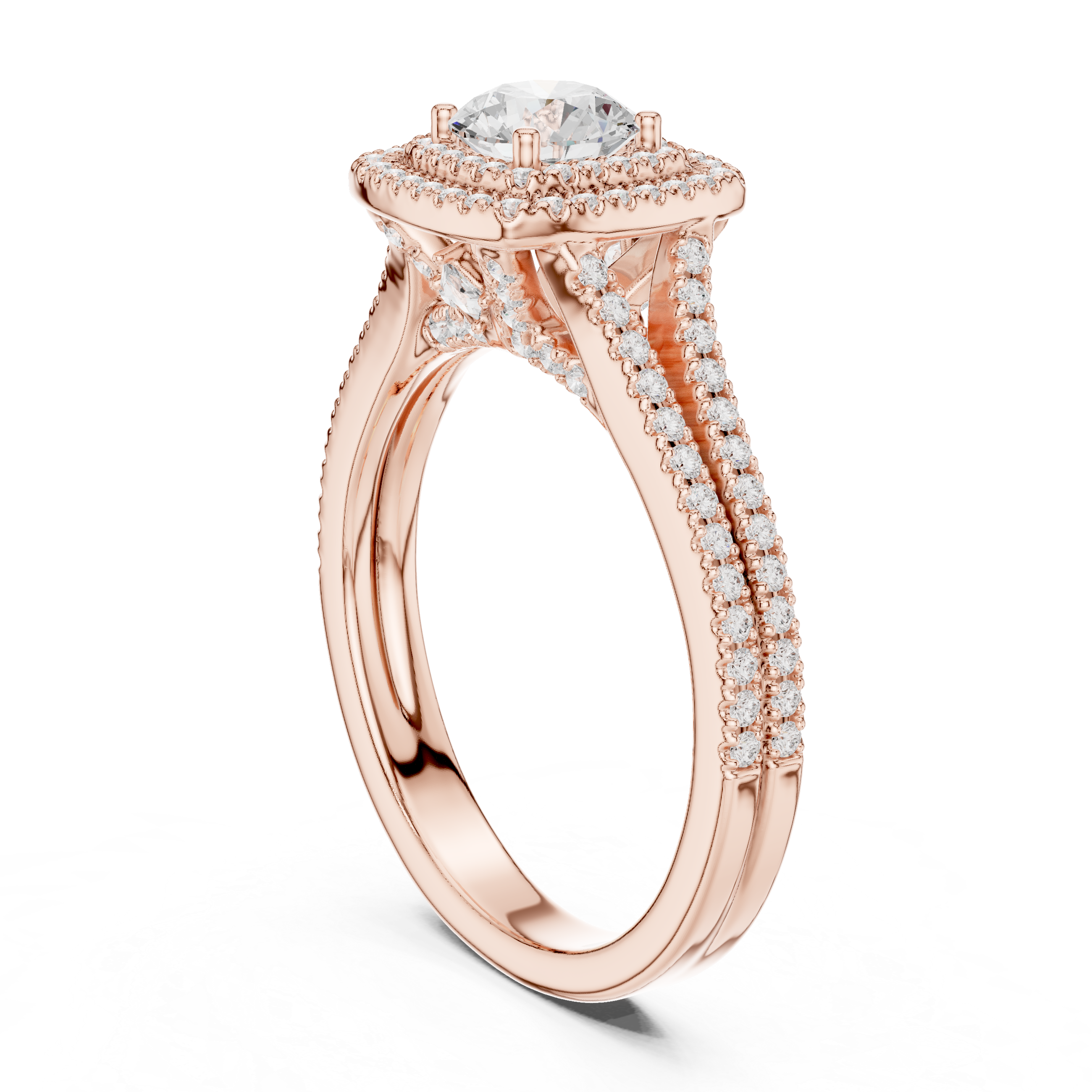 Square Halo Engagement Ring with Split Double Pav? Diamond Band