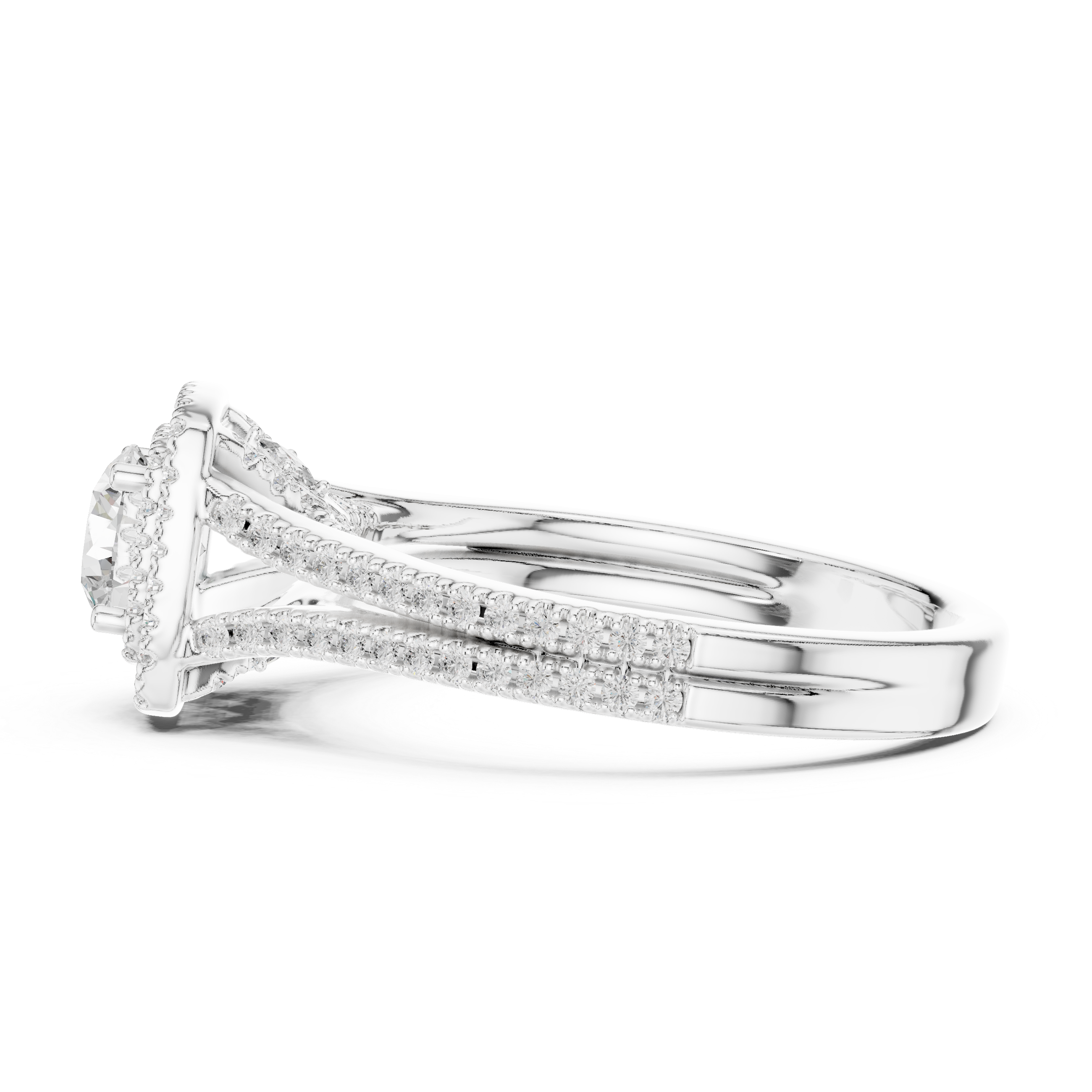 Square Halo Engagement Ring with Split Double Pav? Diamond Band
