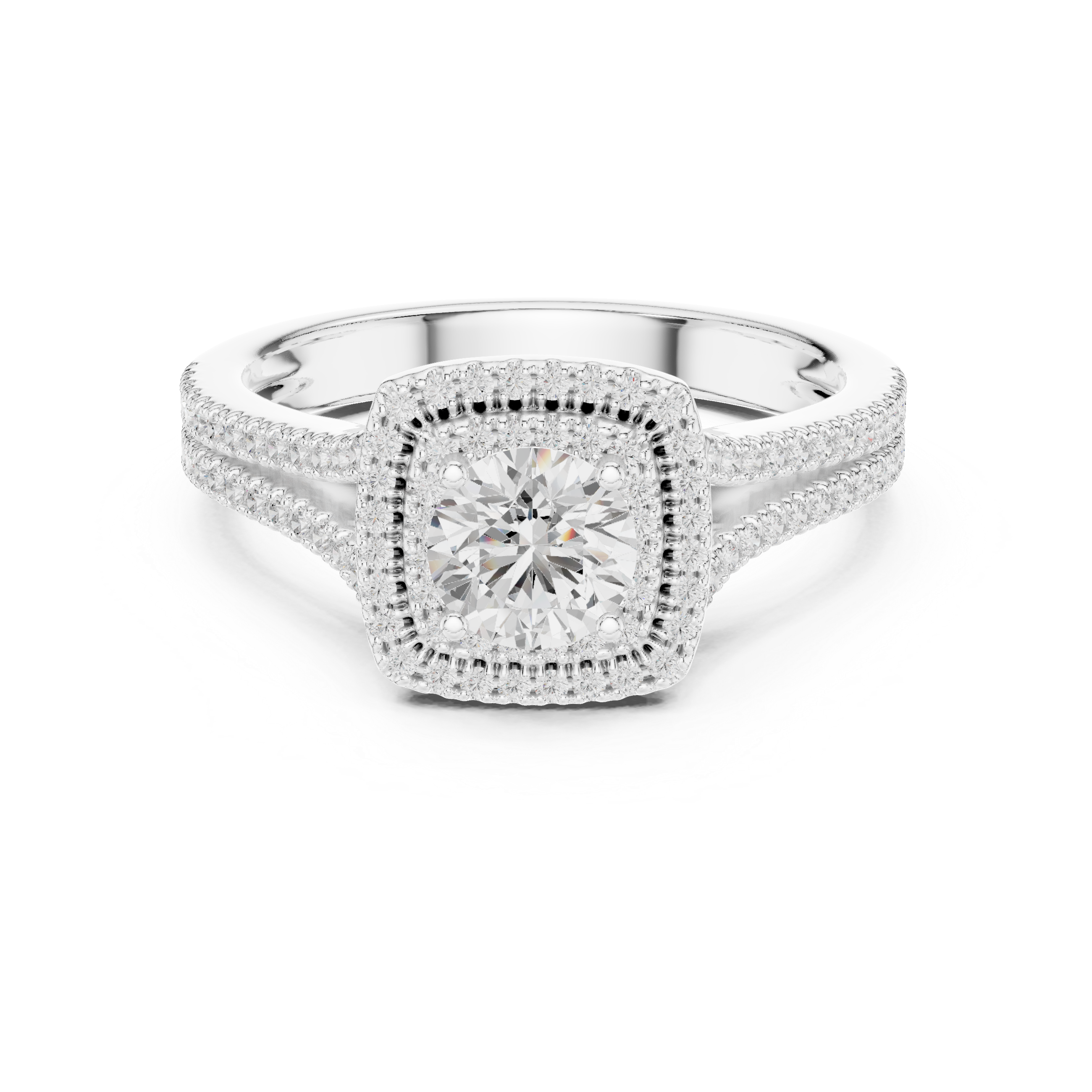 Square Halo Engagement Ring with Split Double Pav? Diamond Band