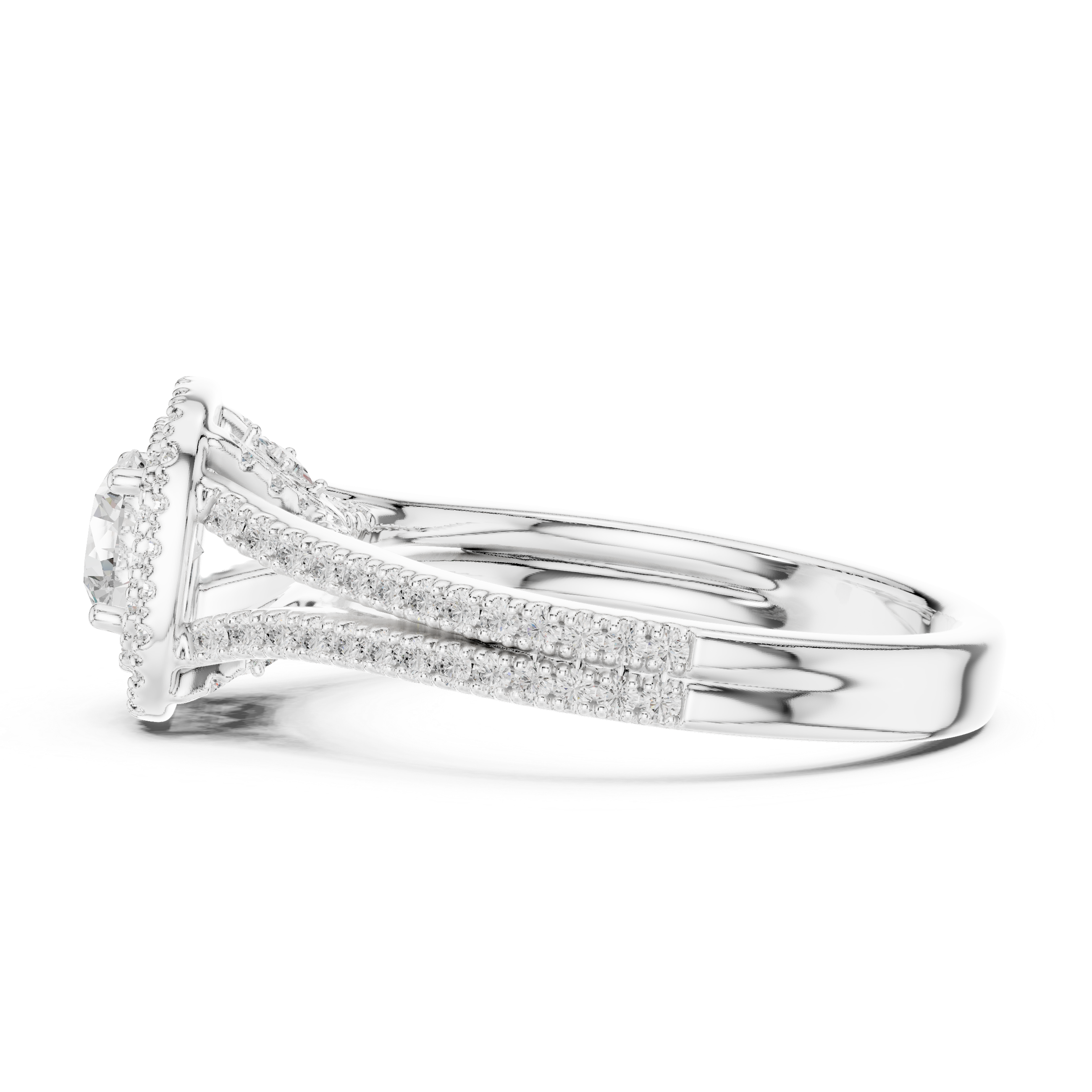 Round Double Halo Engagement Ring with Split Double Pav? Band.