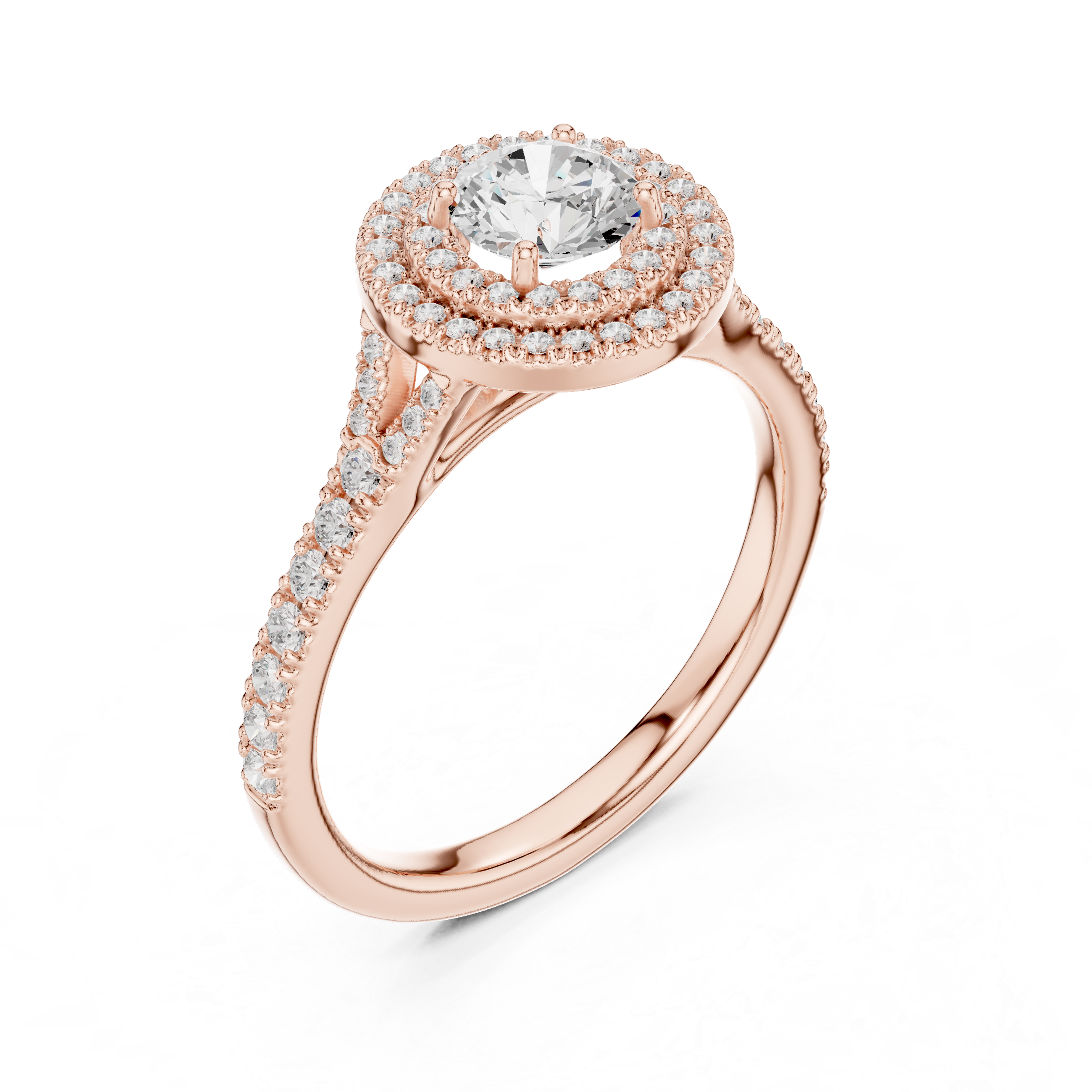 Round Diamond Halo Engagement Ring with Tapered Pav? Band.