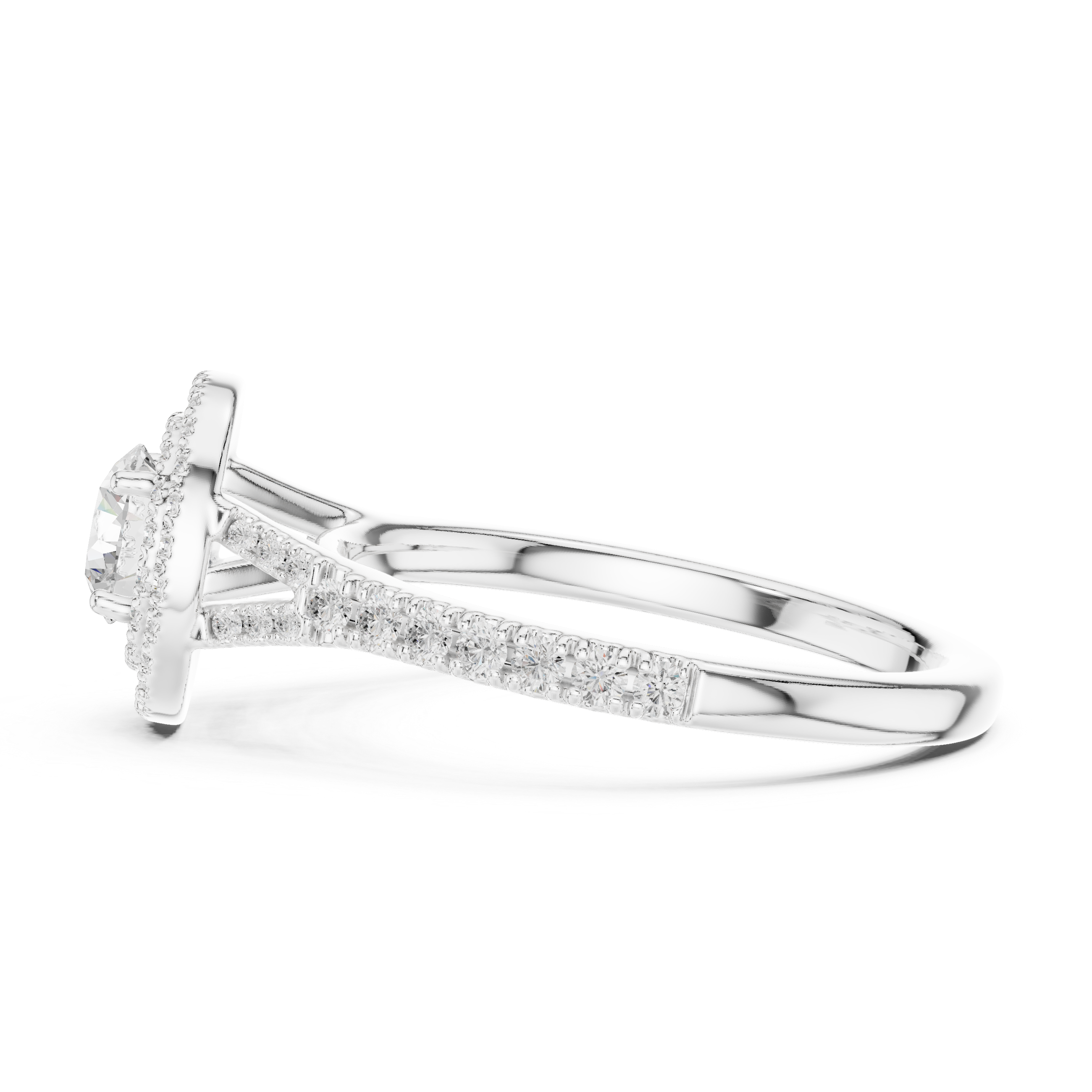 Round Diamond Halo Engagement Ring with Tapered Pav? Band.