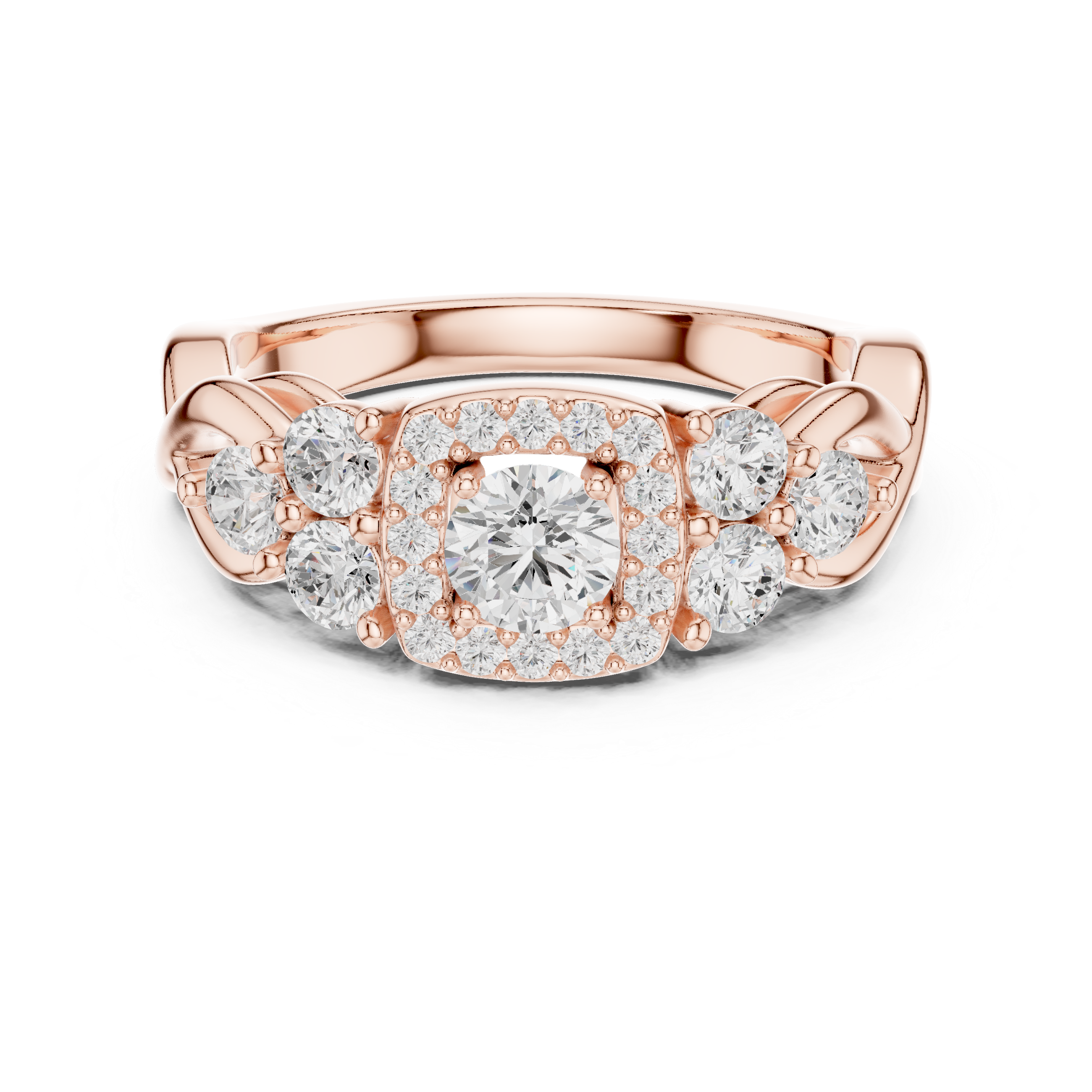 Ring with Trio Side Stones and Intertwined Band.