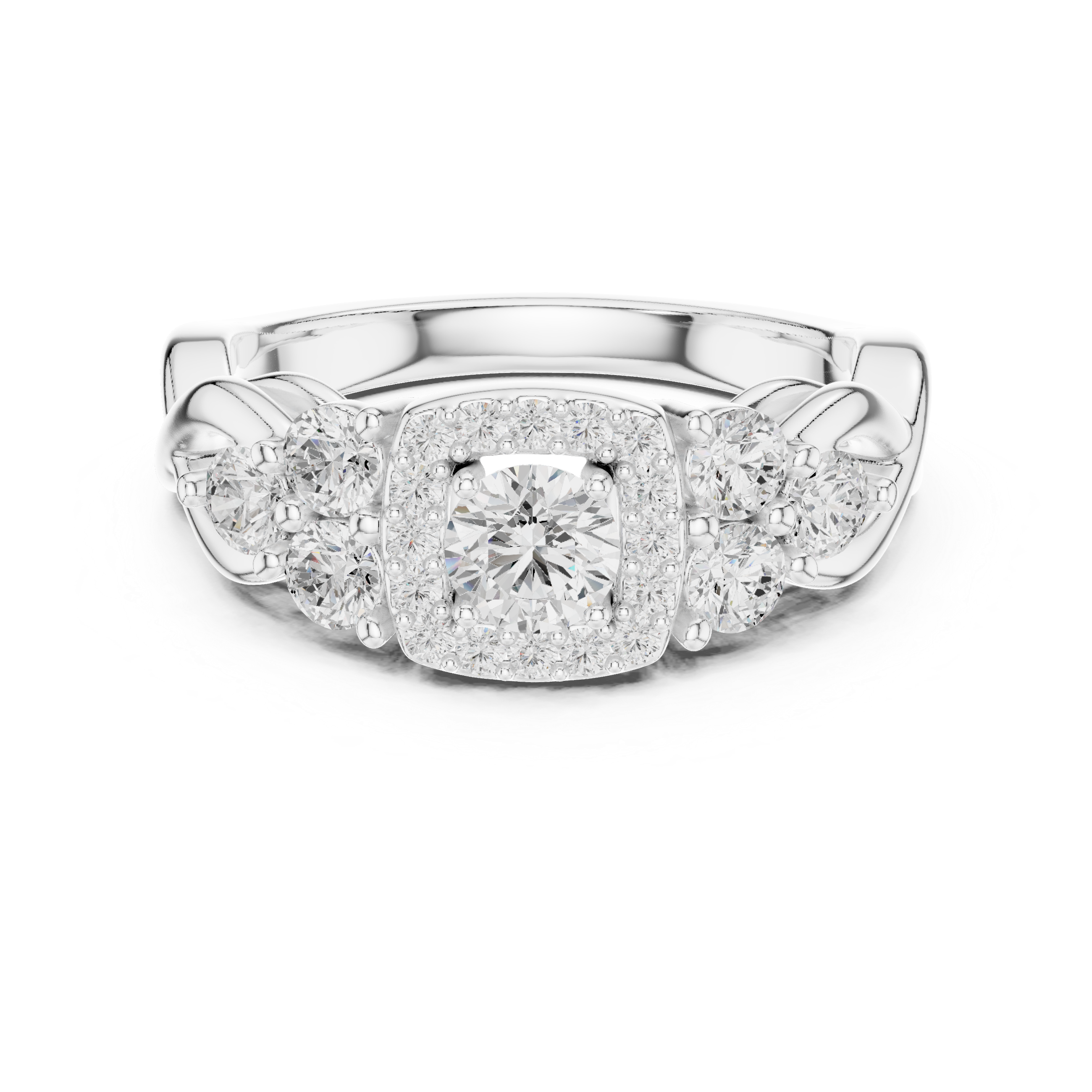 Ring with Trio Side Stones and Intertwined Band.