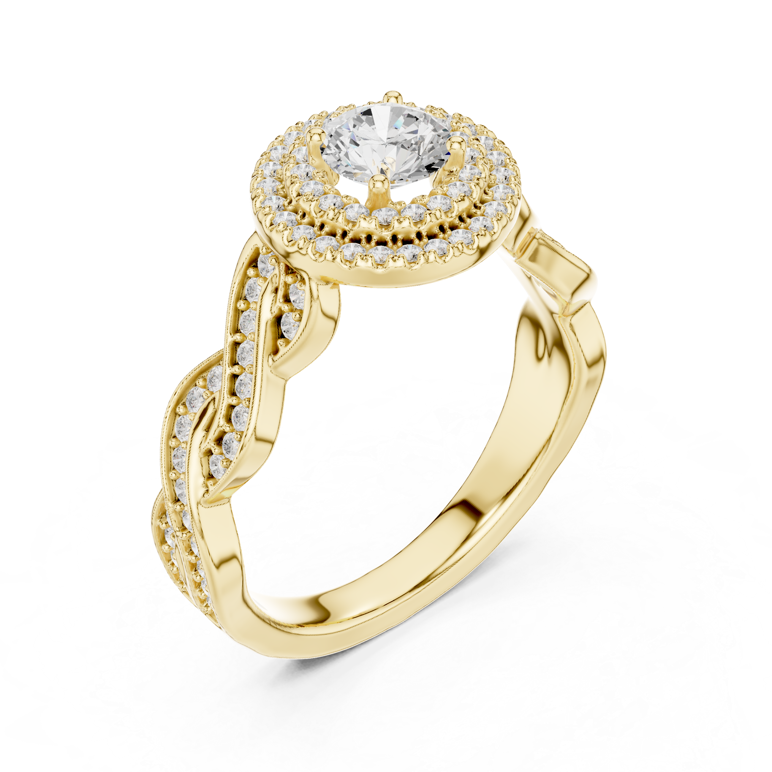 Infinity Twist Diamond Halo Engagement Ring