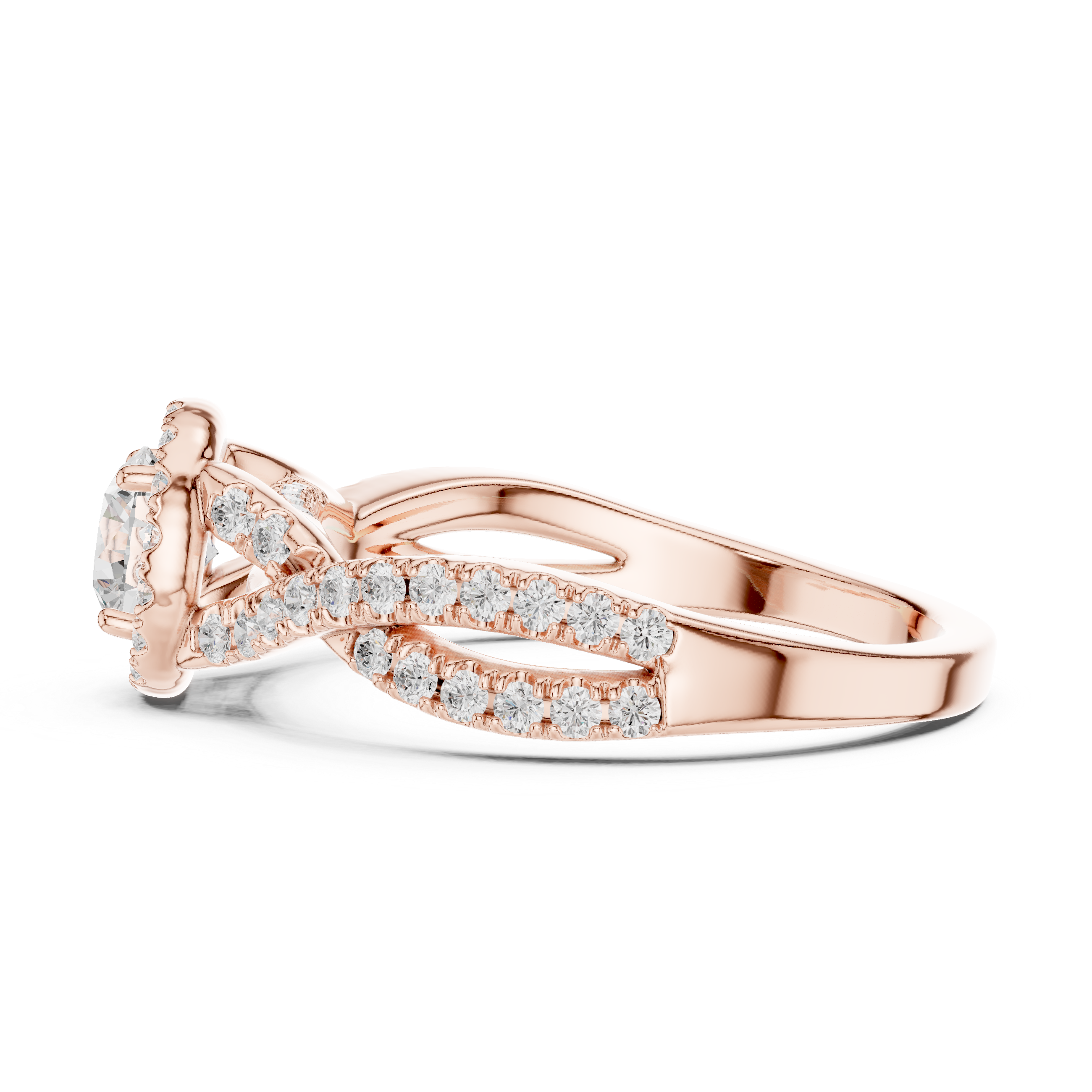 Elegant Twisted Diamond Halo Engagement Ring