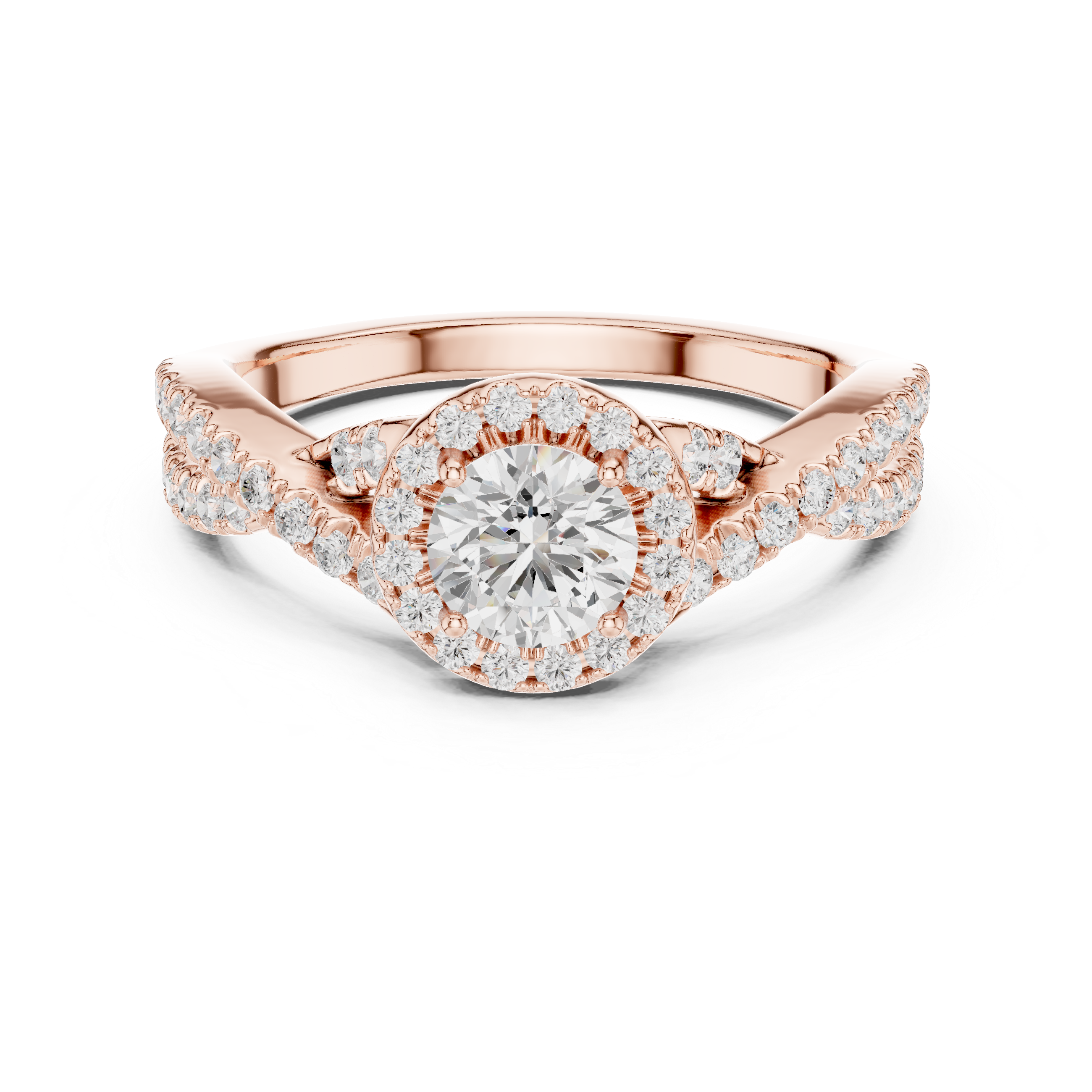 Elegant Twisted Diamond Halo Engagement Ring