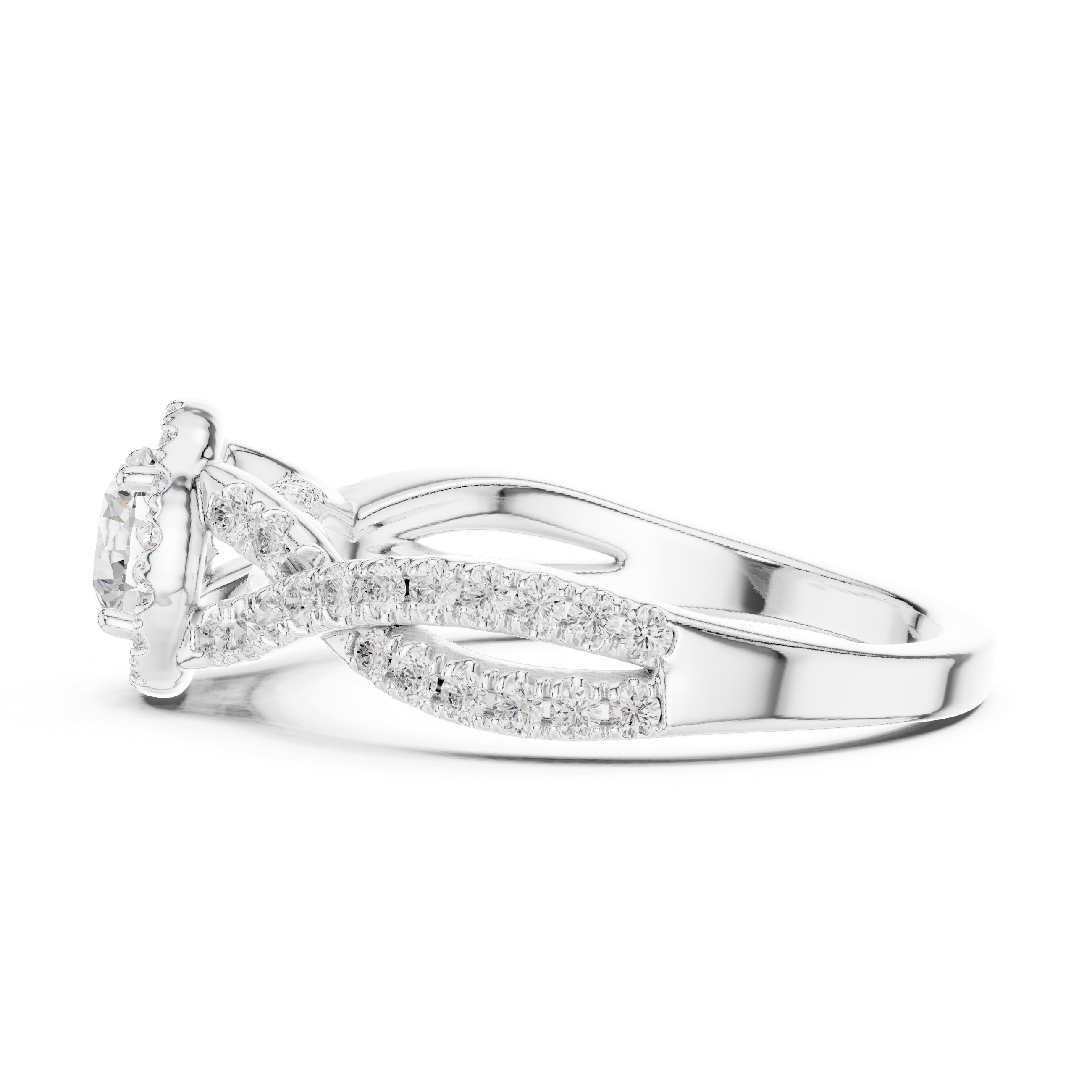 Elegant Twisted Diamond Halo Engagement Ring