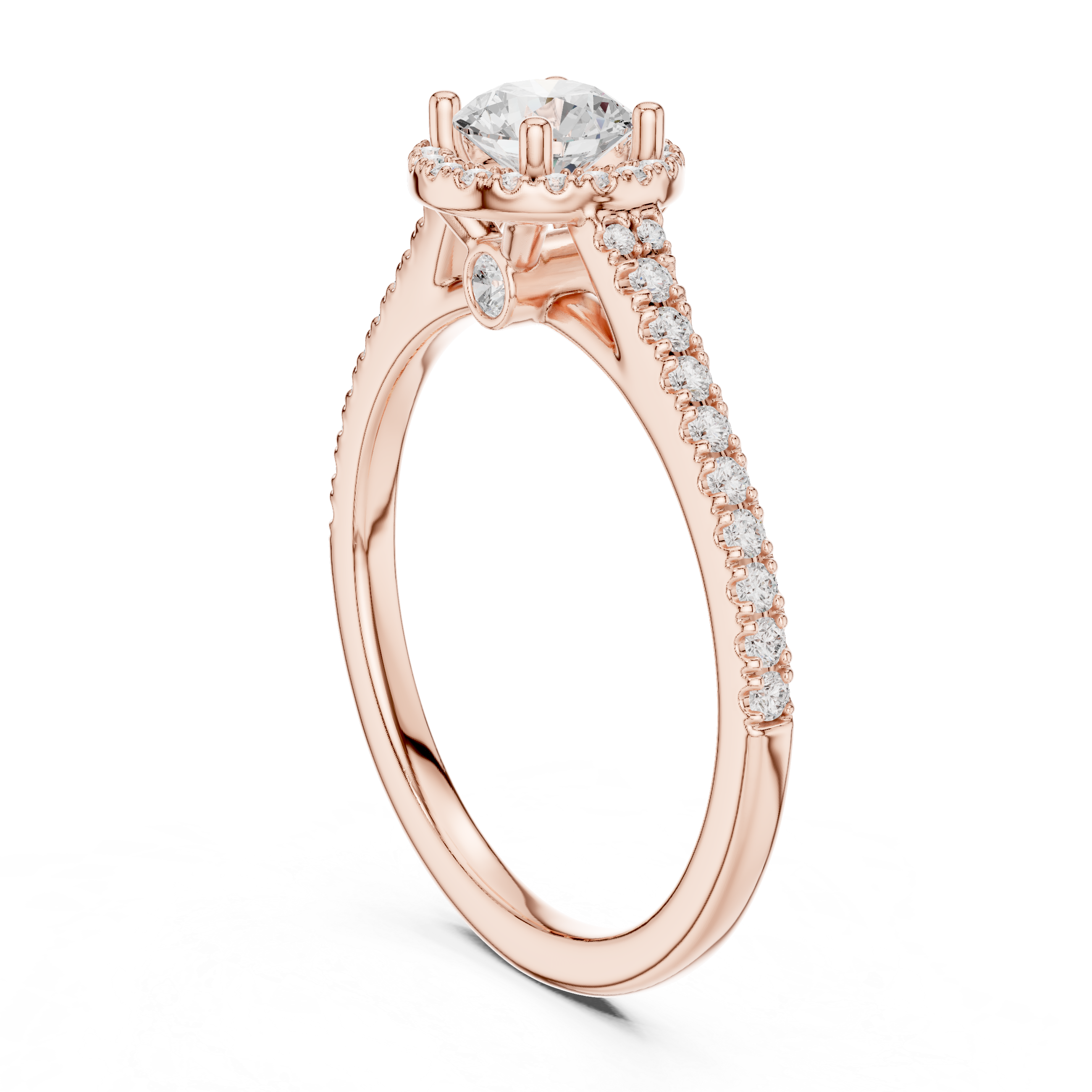 Delicate Diamond Halo Engagement Ring with Side Accents