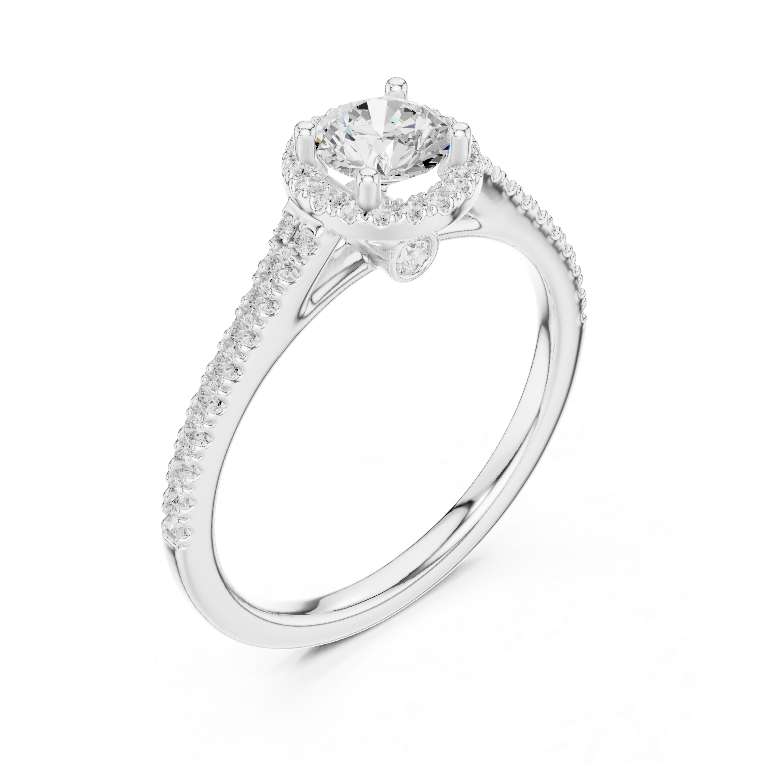 Delicate Diamond Halo Engagement Ring with Side Accents