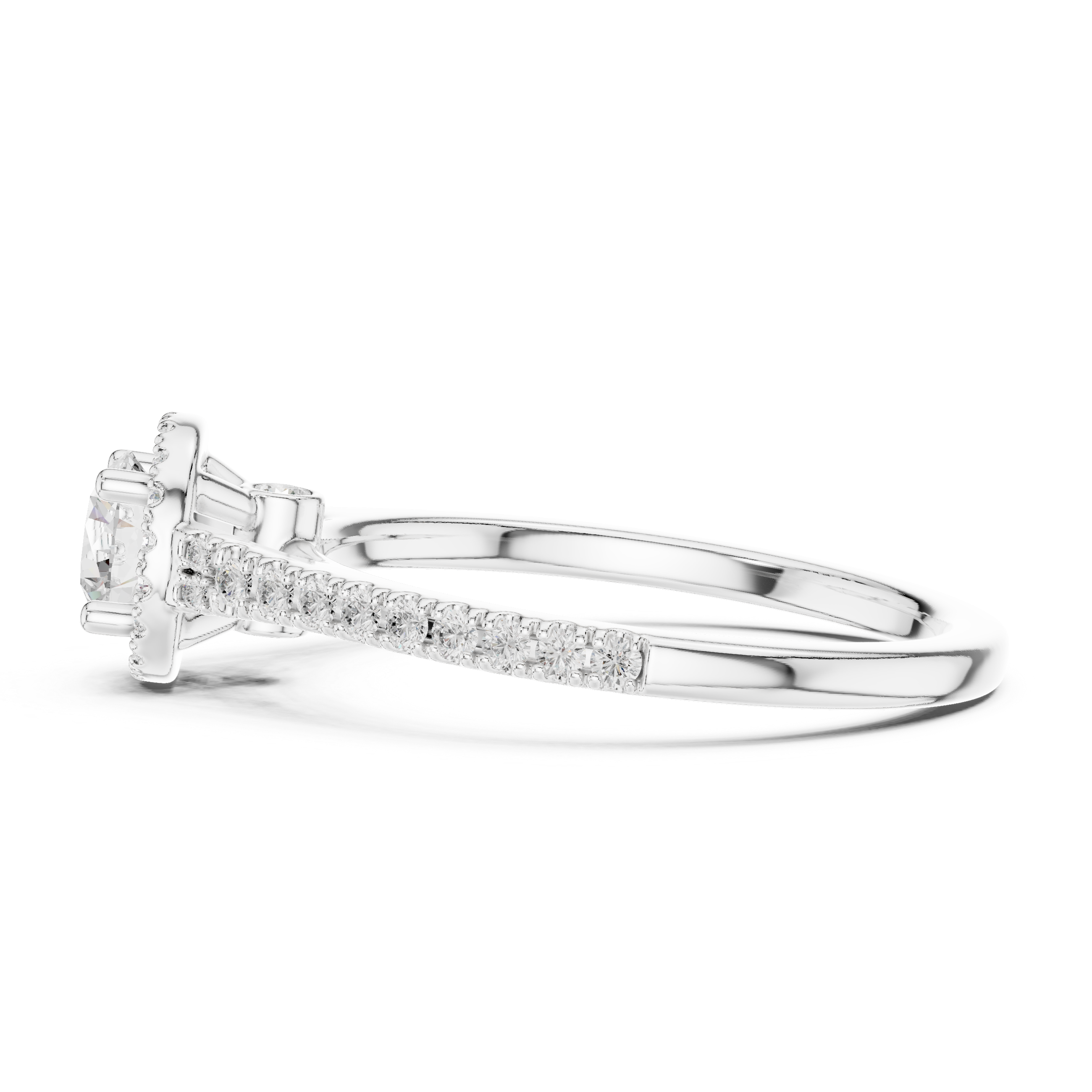Delicate Diamond Halo Engagement Ring with Side Accents