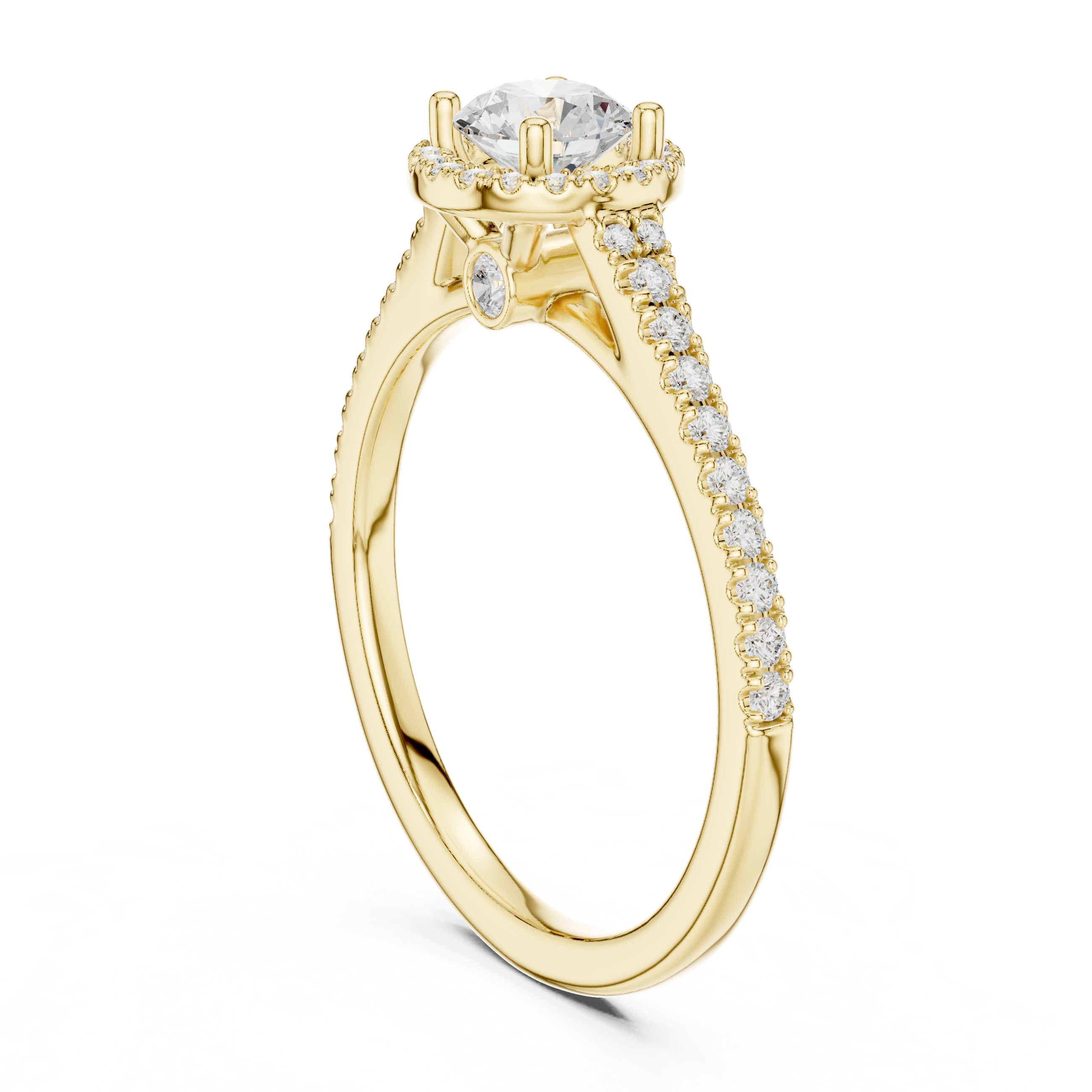 Delicate Diamond Halo Engagement Ring with Side Accents