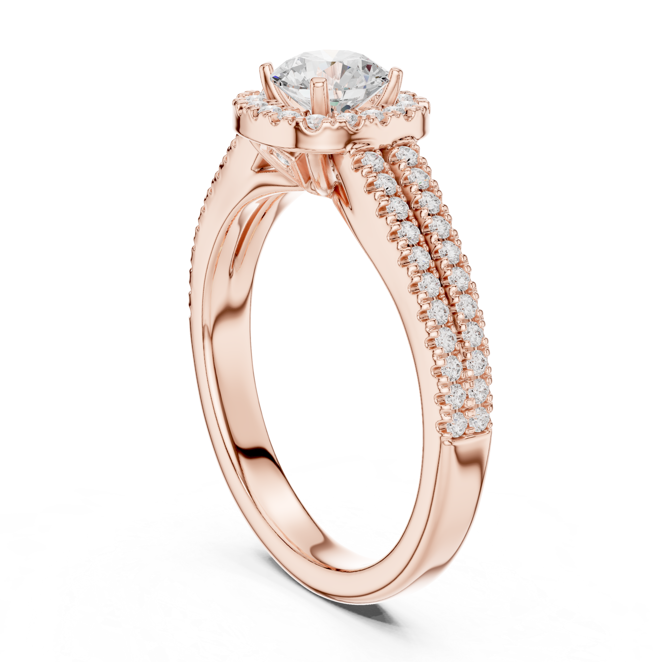 Double Row Diamond Halo Engagement Ring