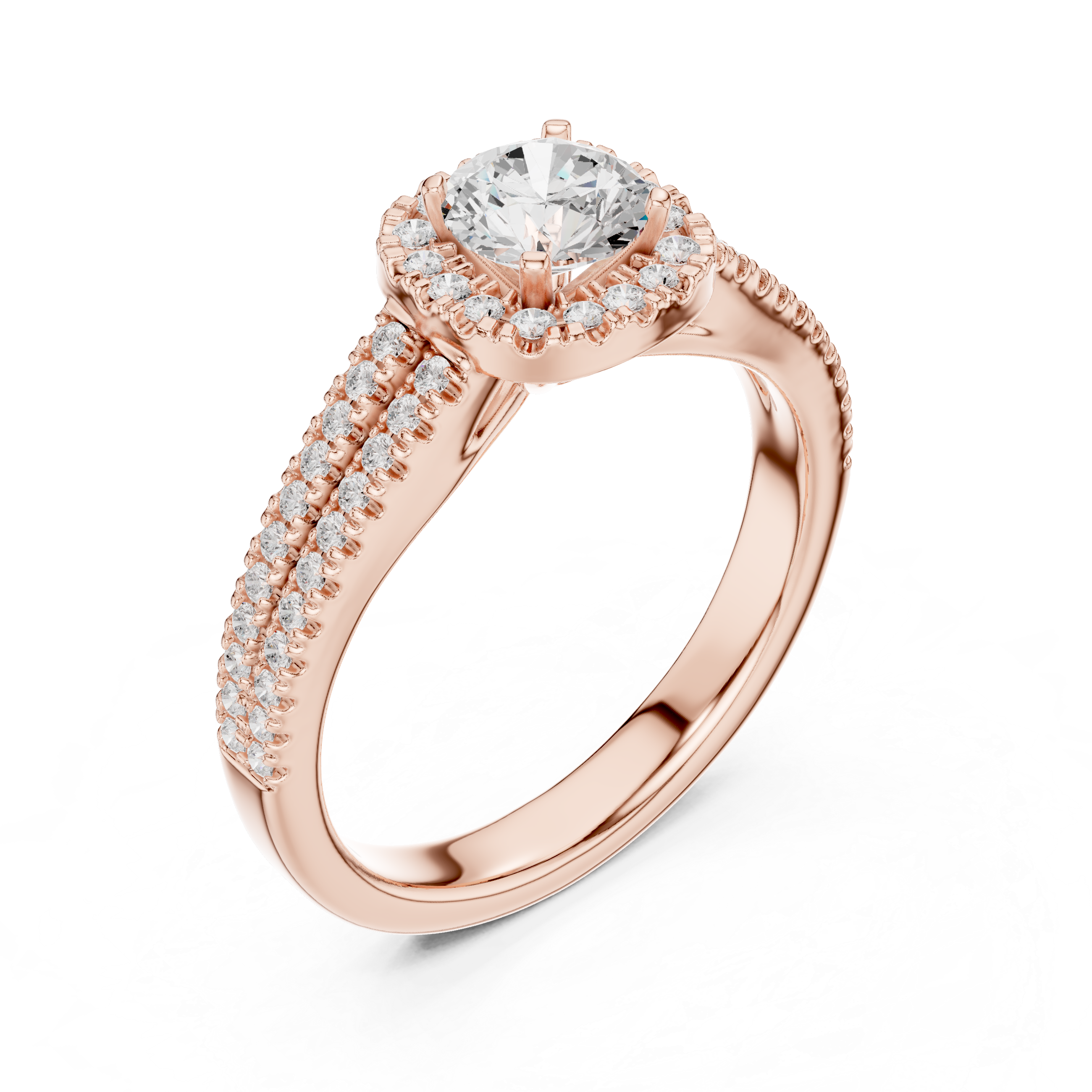 Double Row Diamond Halo Engagement Ring