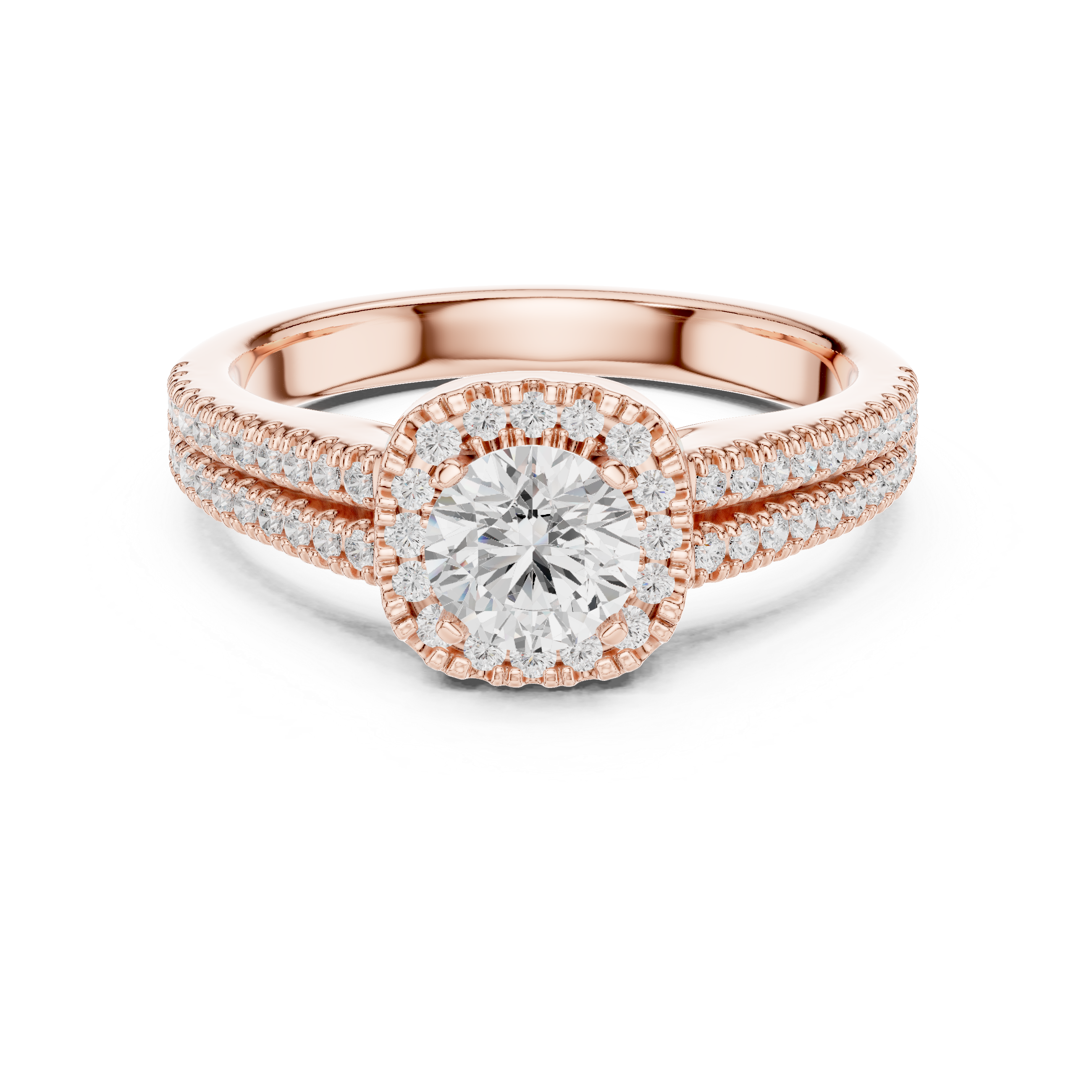 Double Row Diamond Halo Engagement Ring