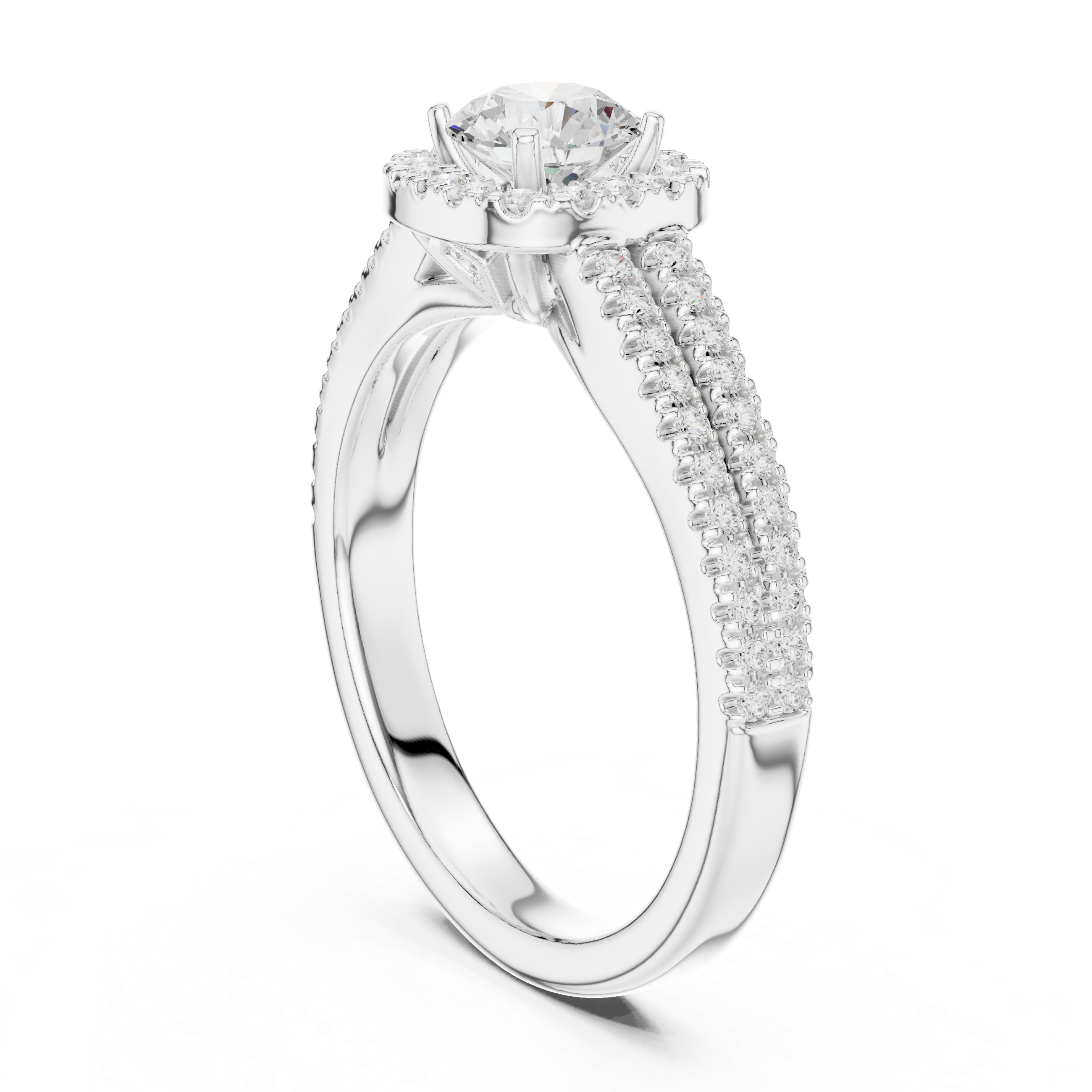 Double Row Diamond Halo Engagement Ring