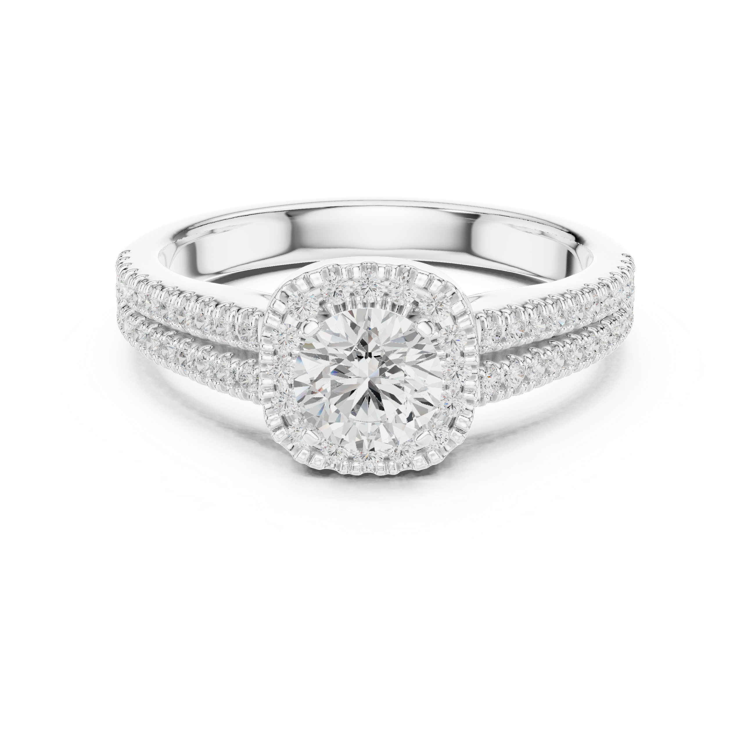 Double Row Diamond Halo Engagement Ring