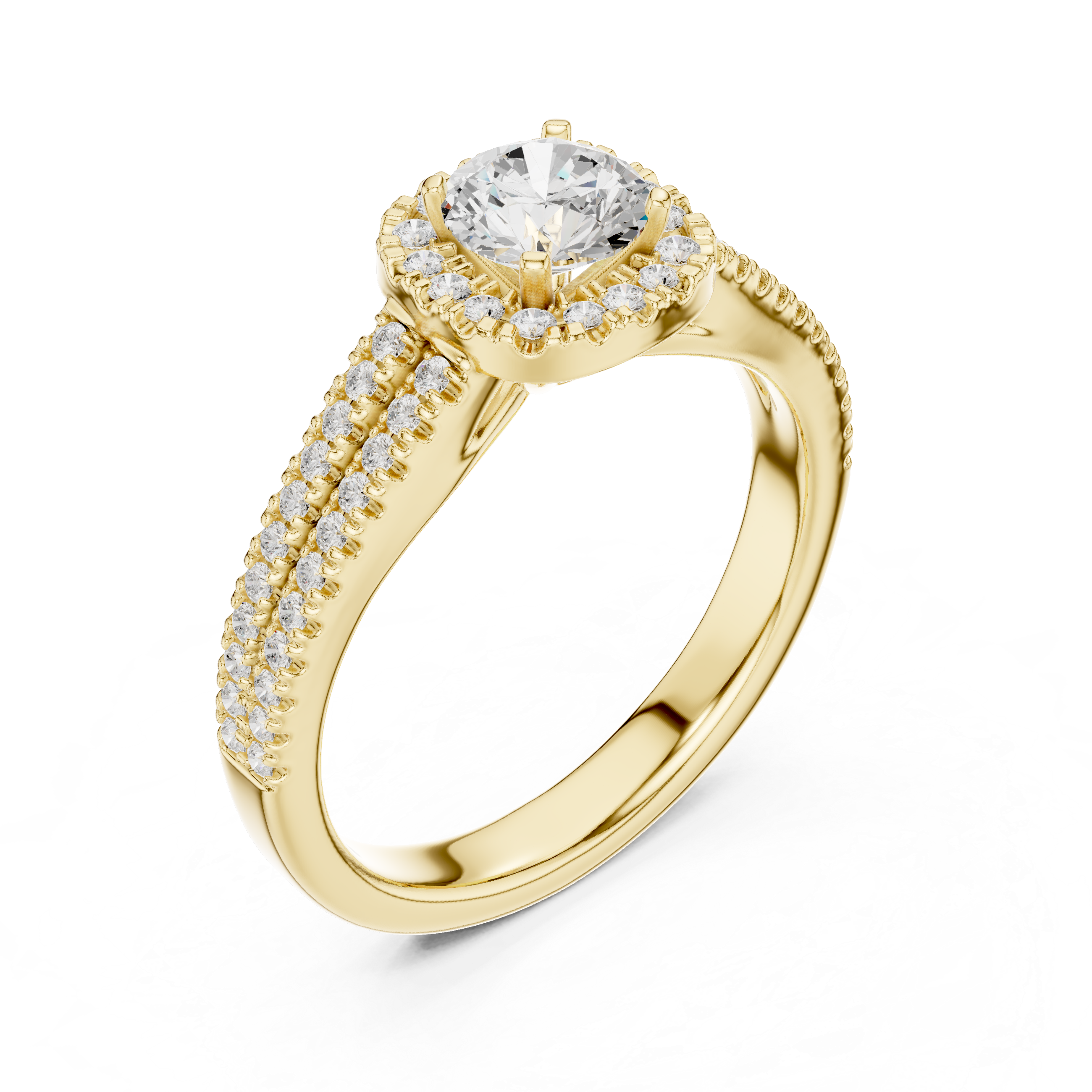 Double Row Diamond Halo Engagement Ring