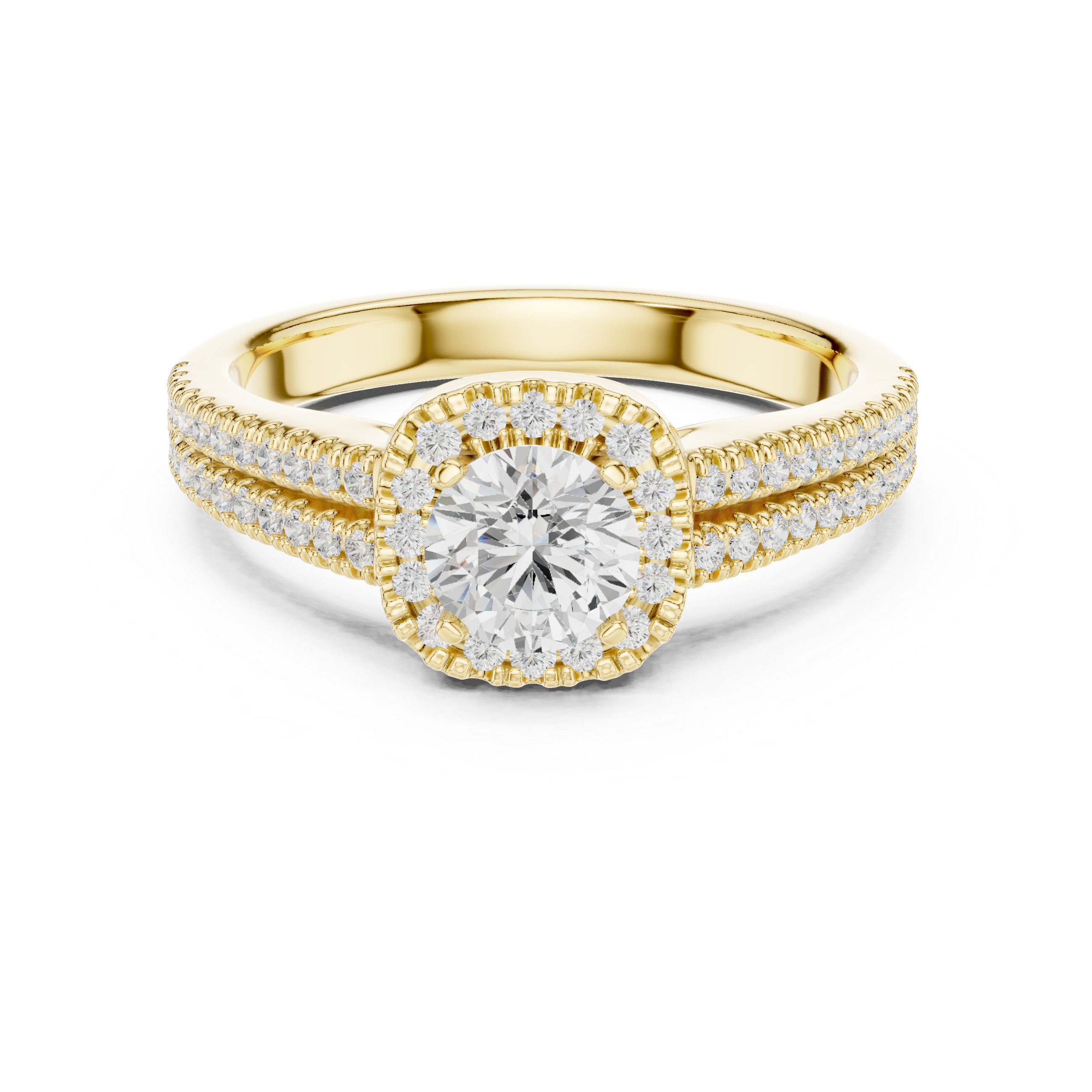 Double Row Diamond Halo Engagement Ring
