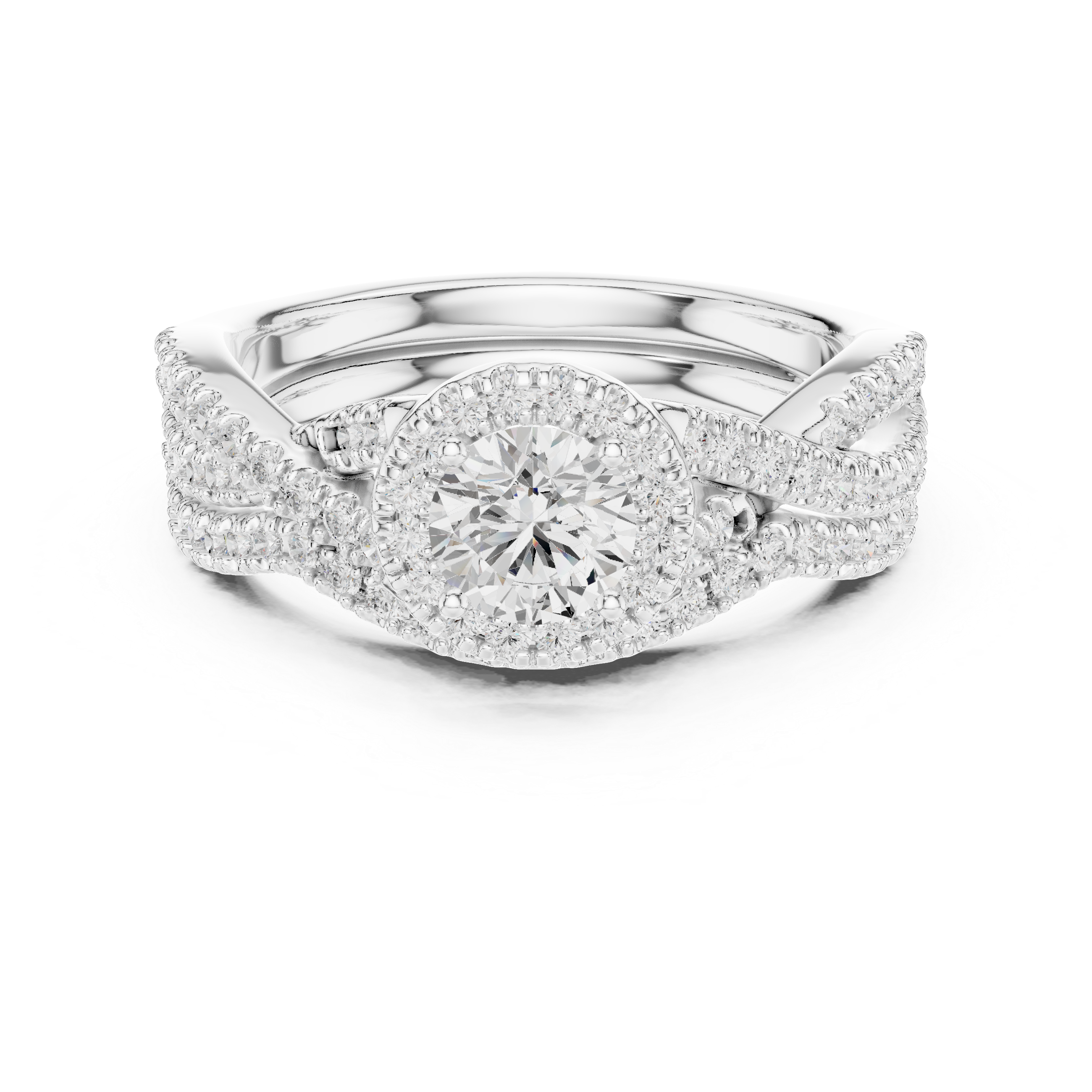 Intricate Double Row Diamond Split Shank Engagement Ring