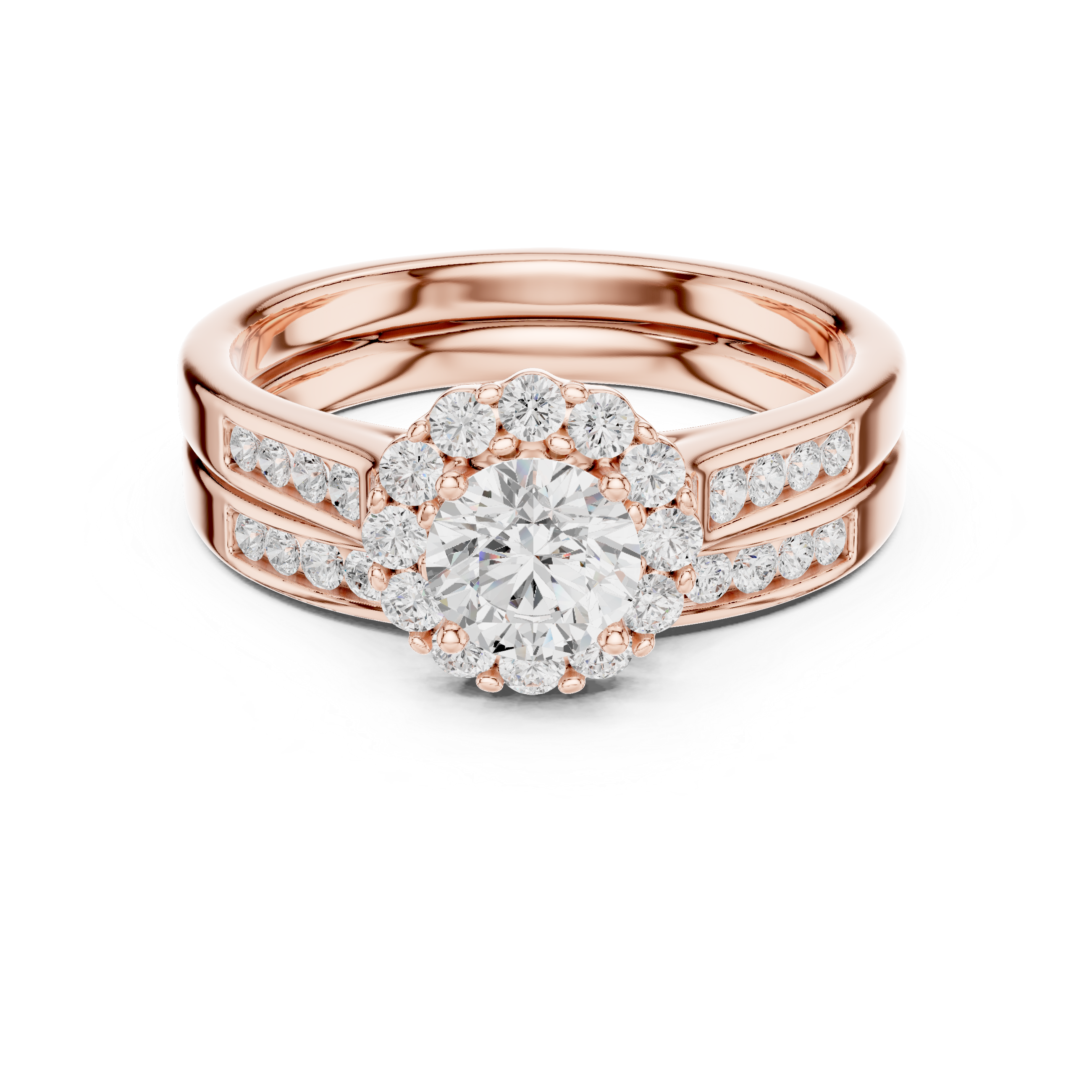 Modern Split Band Halo Engagement Ring
