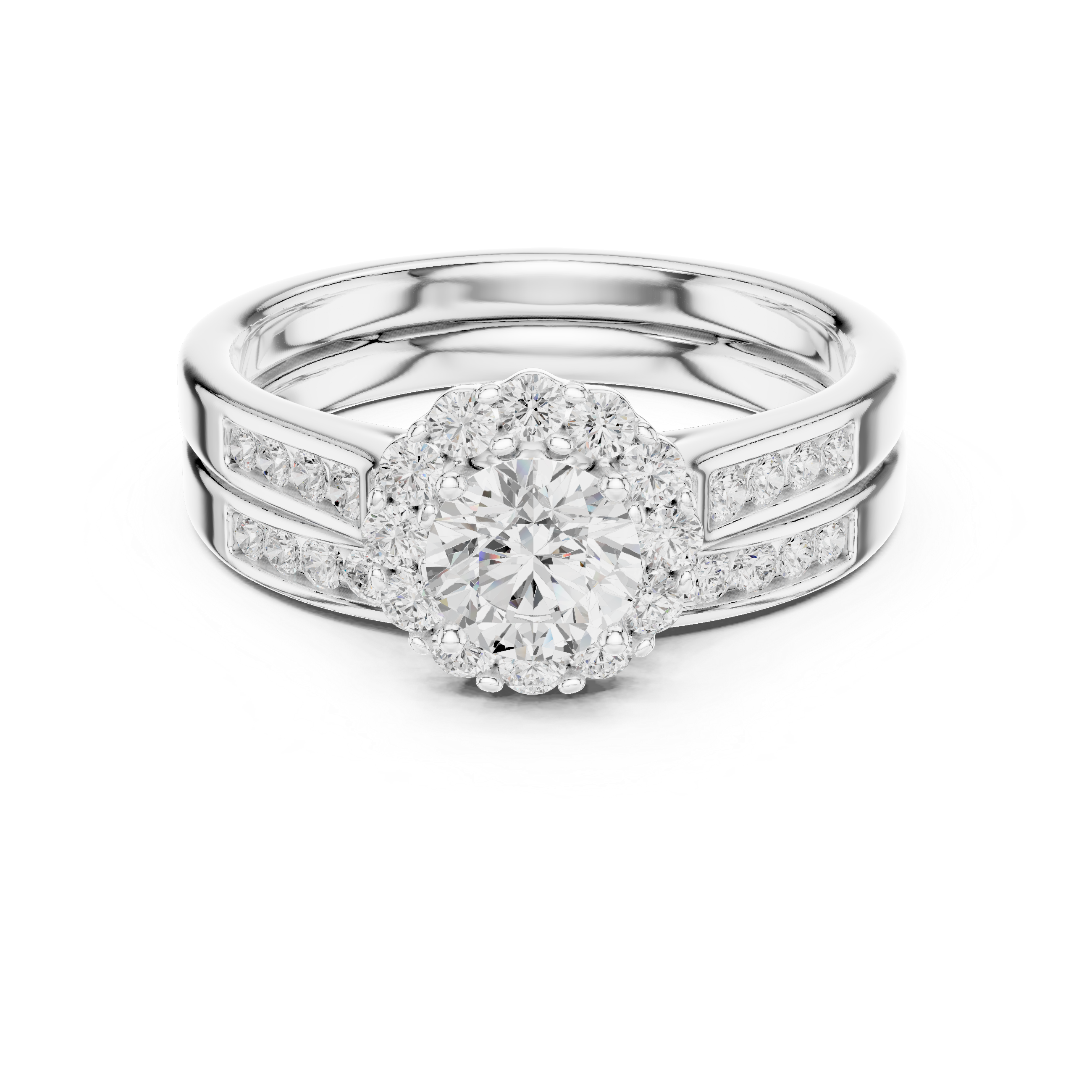 Modern Split Band Halo Engagement Ring
